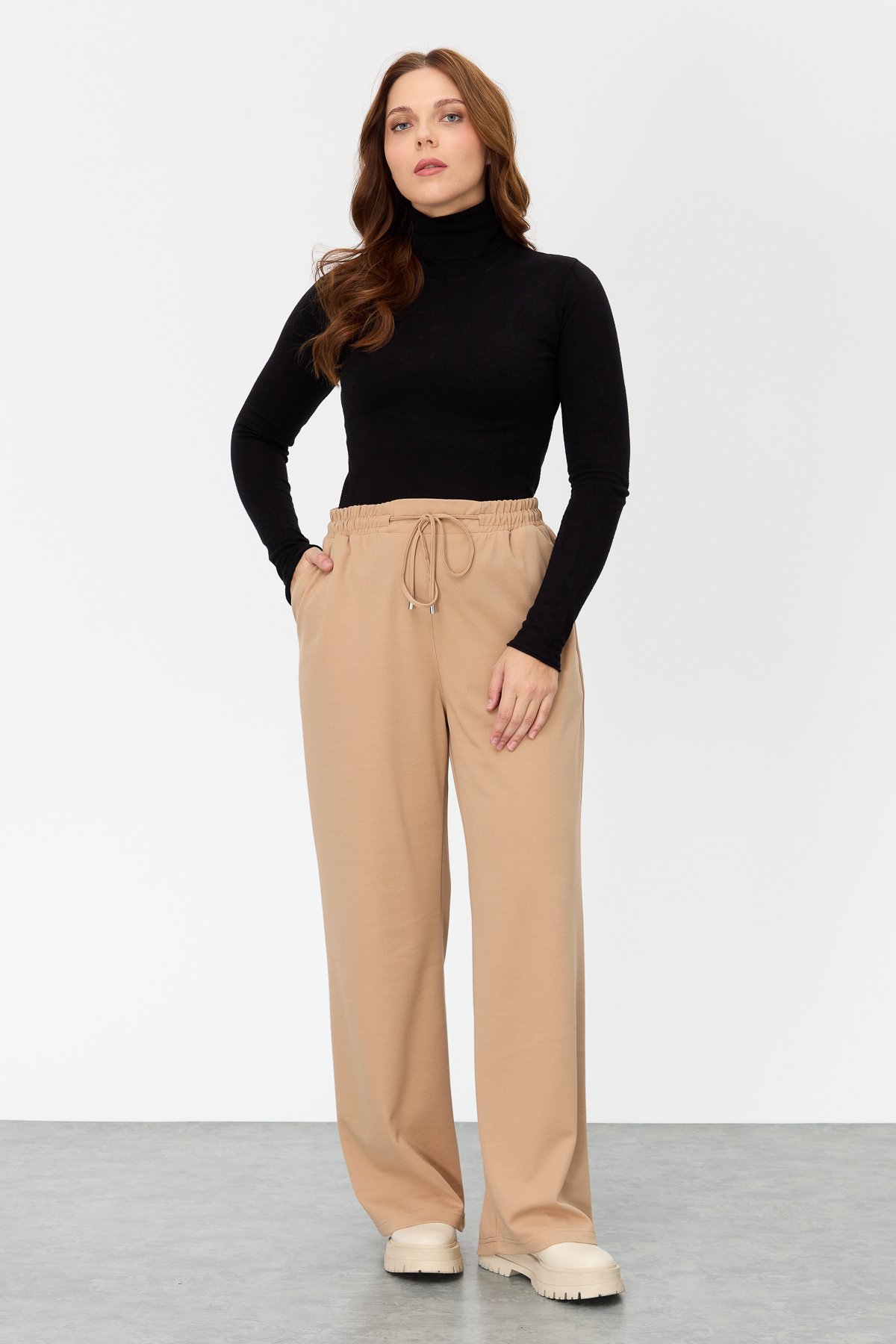NİHAN Pantolon Nihan Büyük Beden Beli Lastikli Bol Pantolon  Camel_modest