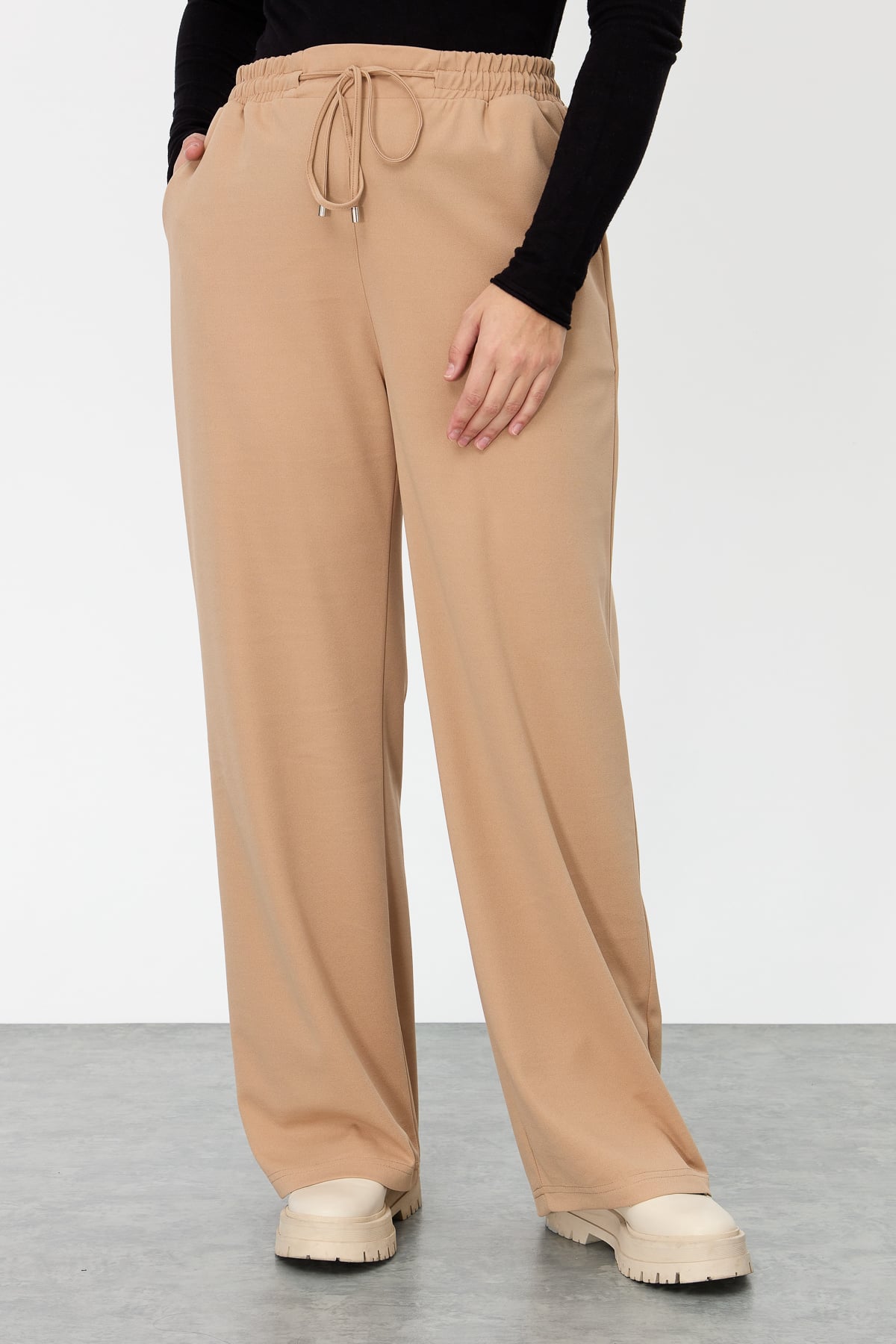 NİHAN Pantolon Nihan Büyük Beden Beli Lastikli Bol Pantolon  Camel_modest