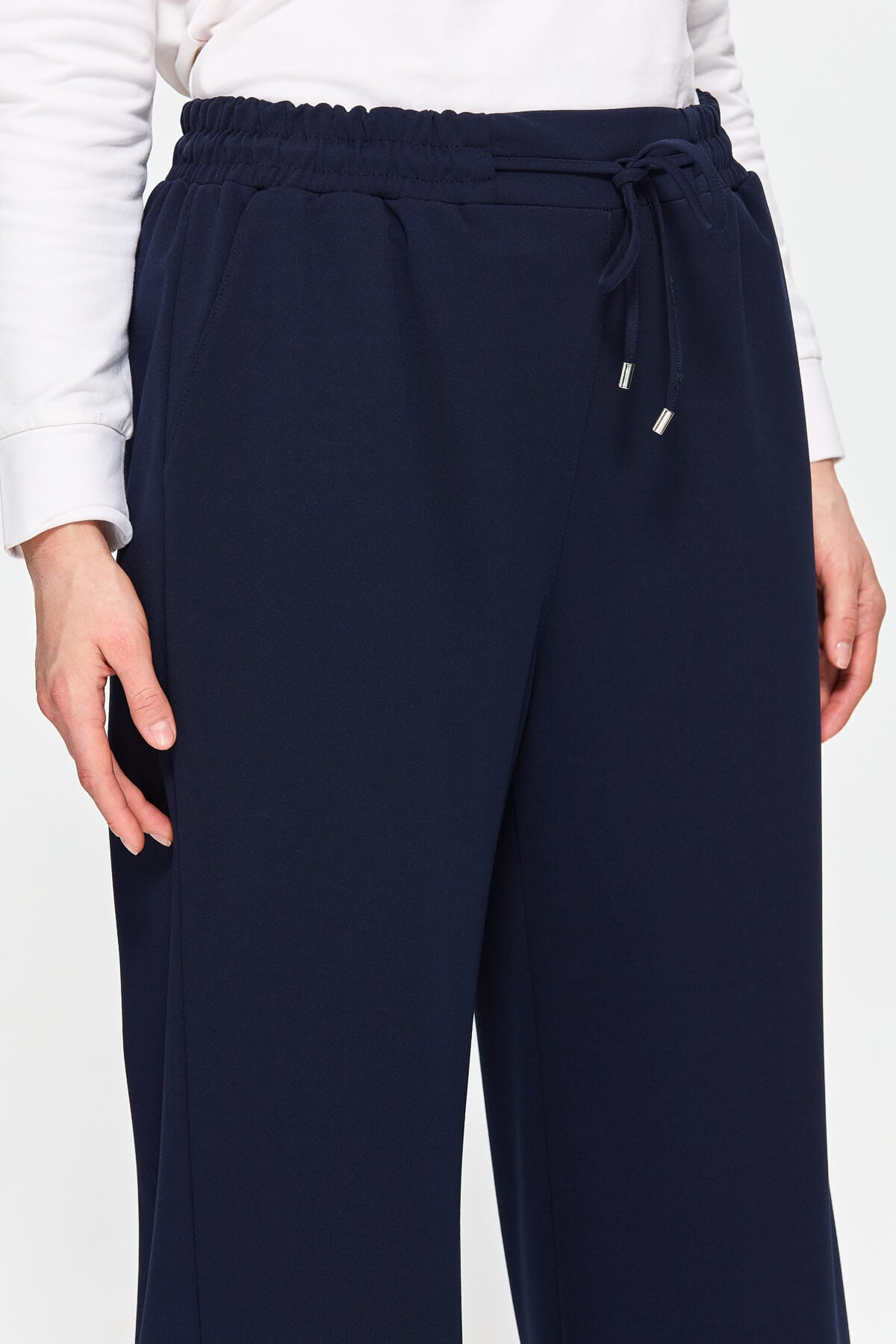 NİHAN Pantolon Nihan Büyük Beden Beli Lastikli Bol Pantolon  Lacivert_modest