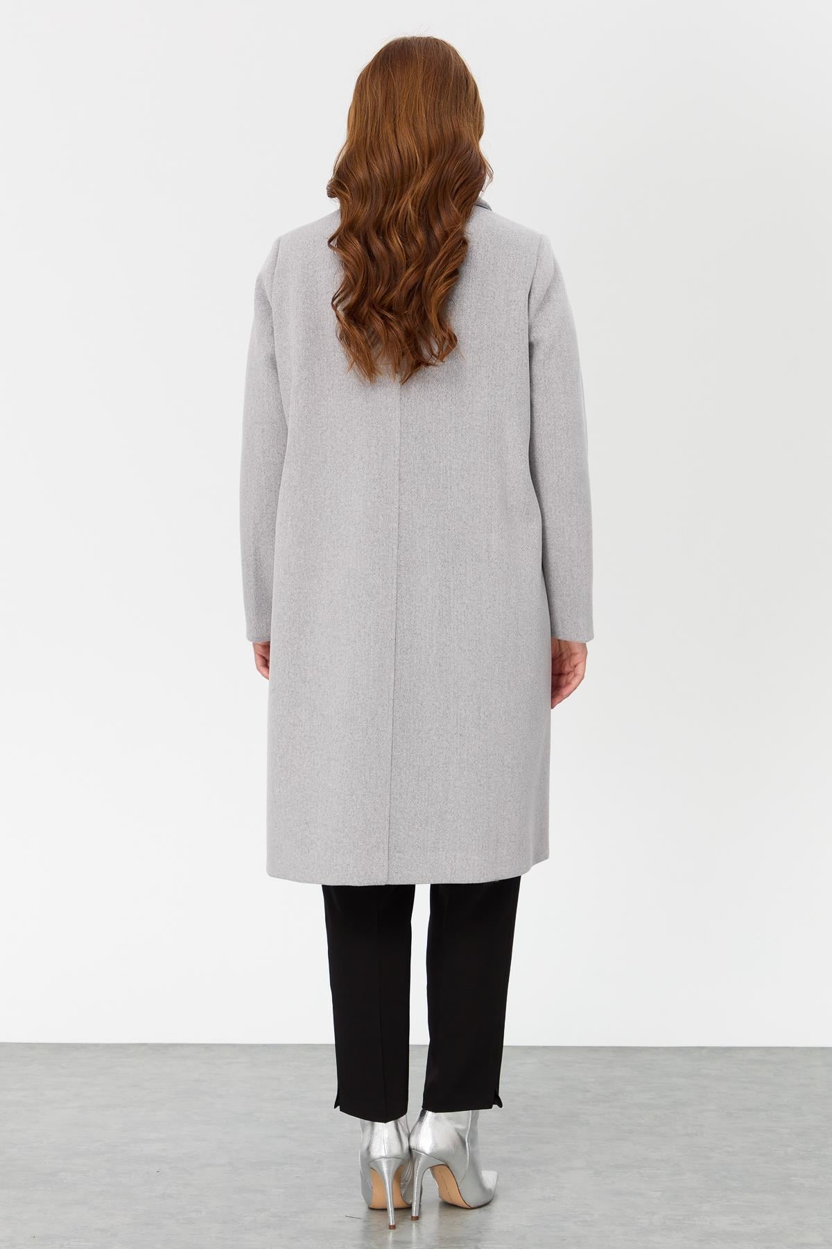 NİHAN Coat Nihan Büyük Beden Kaşe Kaban  Gri_modest