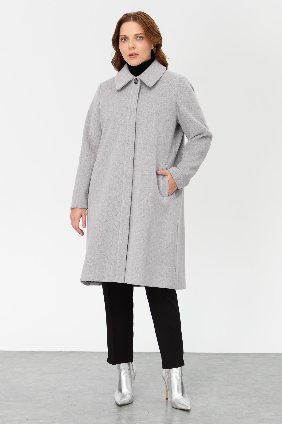 NİHAN Coat Nihan Büyük Beden Kaşe Kaban  Gri_modest
