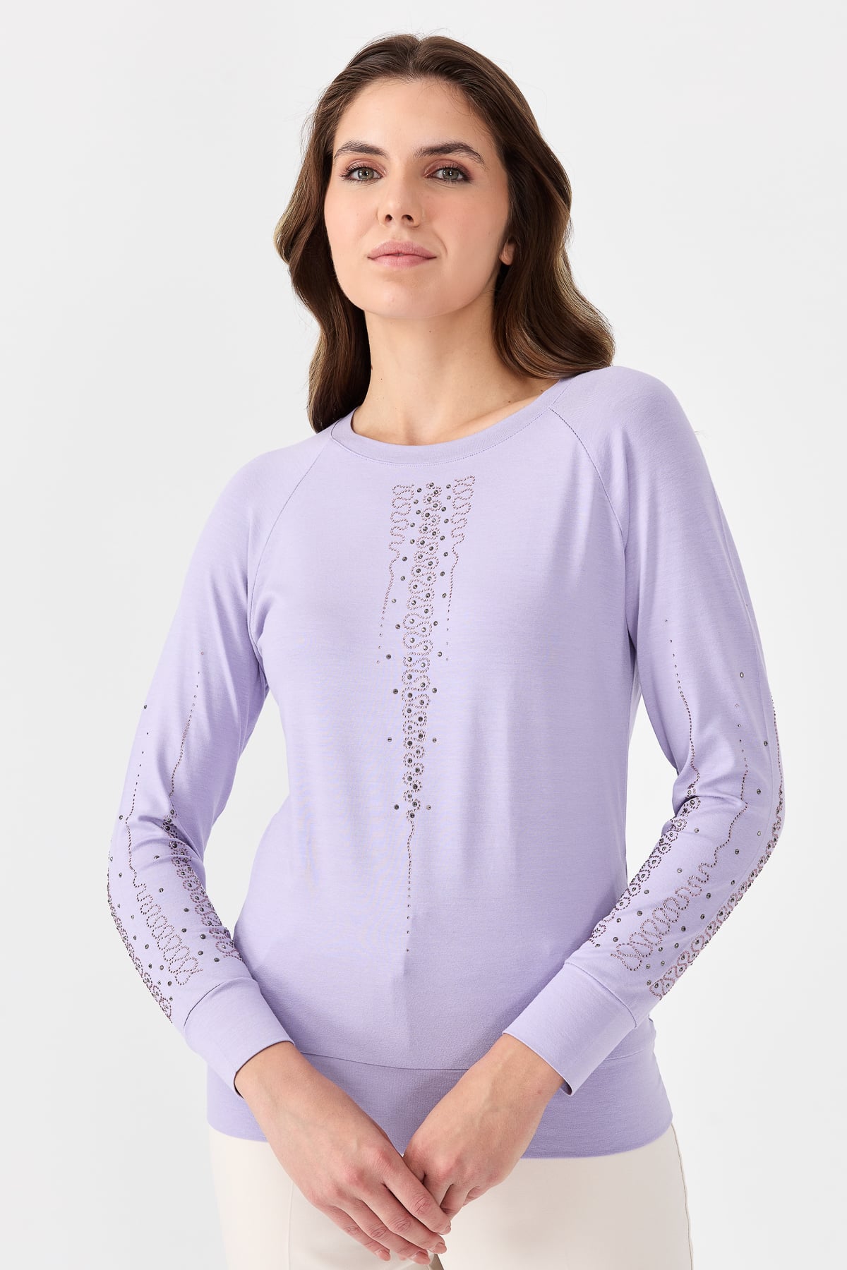 NİHAN Bluz Nihan Büyük Beden Penye Bluz  Lila_modest