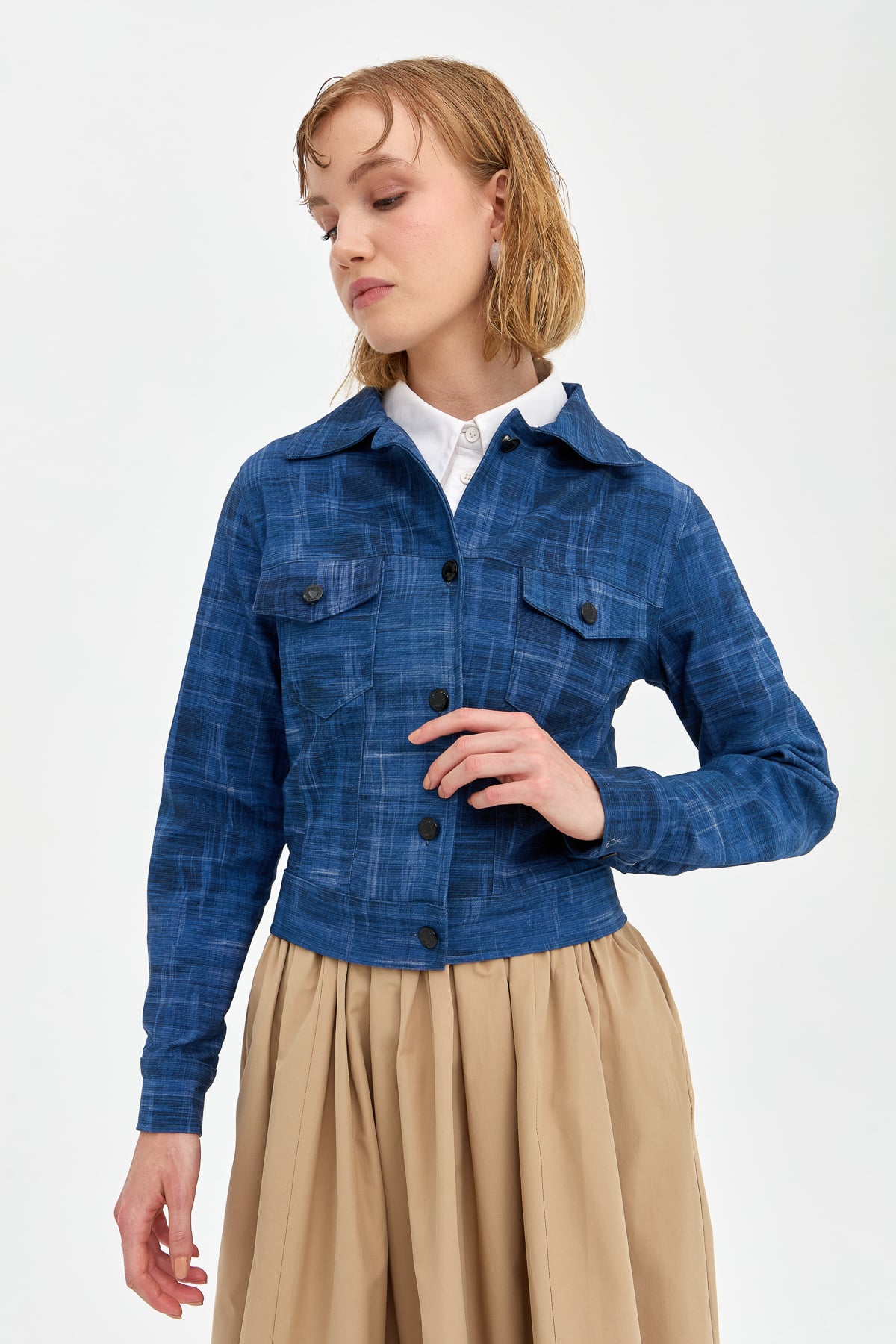 NİHAN Jacket Nihan Cep Kapaklı Düğmeli Kot Ceket  İndigo_modest