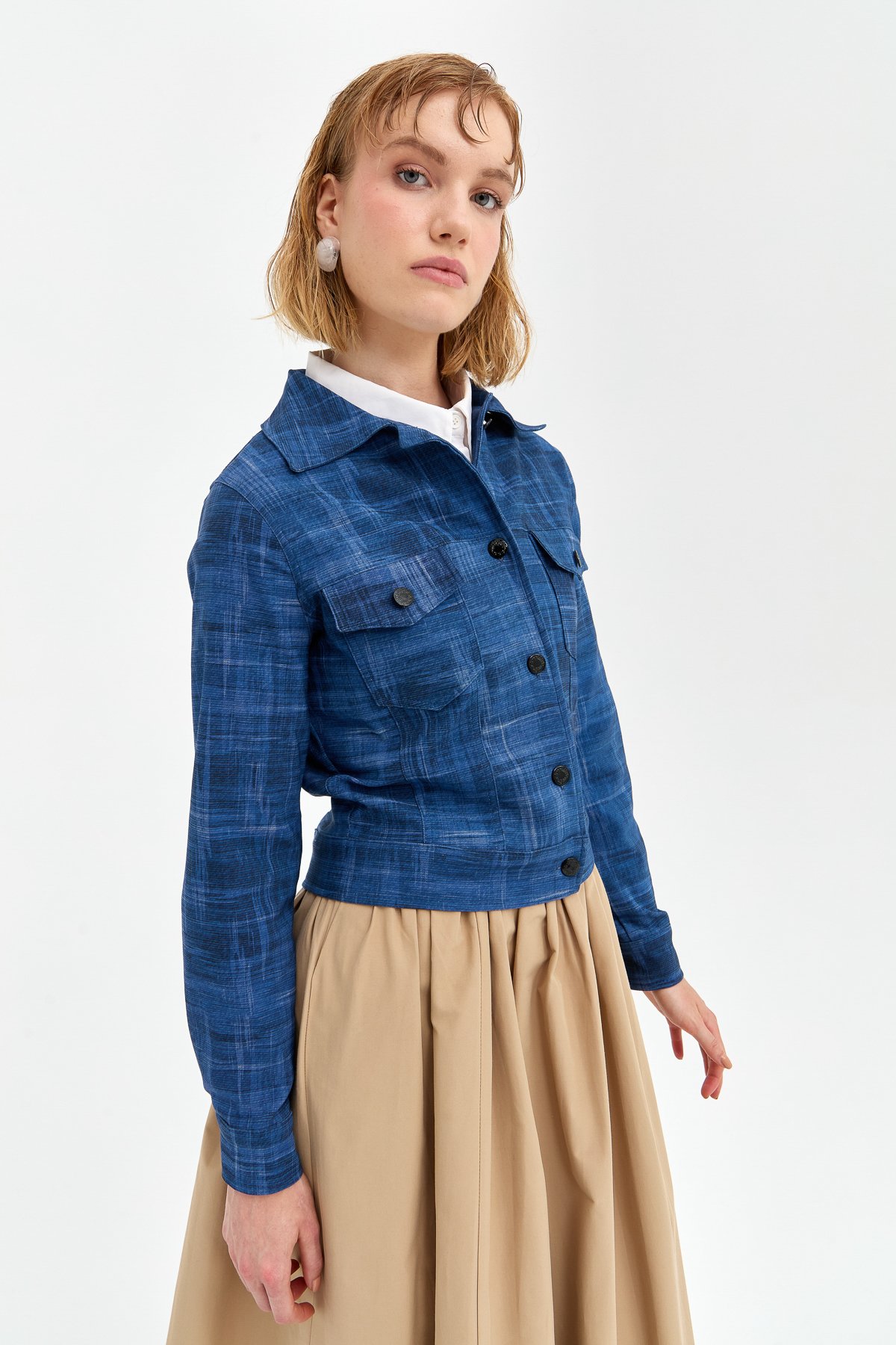 NİHAN Jacket Nihan Cep Kapaklı Düğmeli Kot Ceket  İndigo_modest