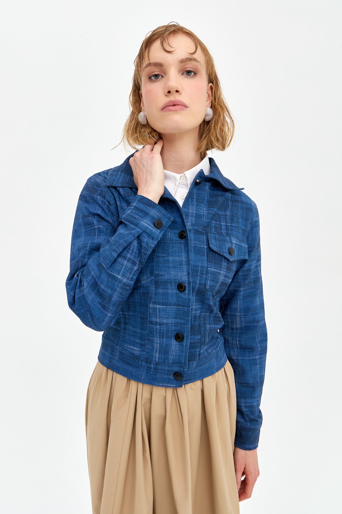 NİHAN Jacket Nihan Cep Kapaklı Düğmeli Kot Ceket  İndigo_modest