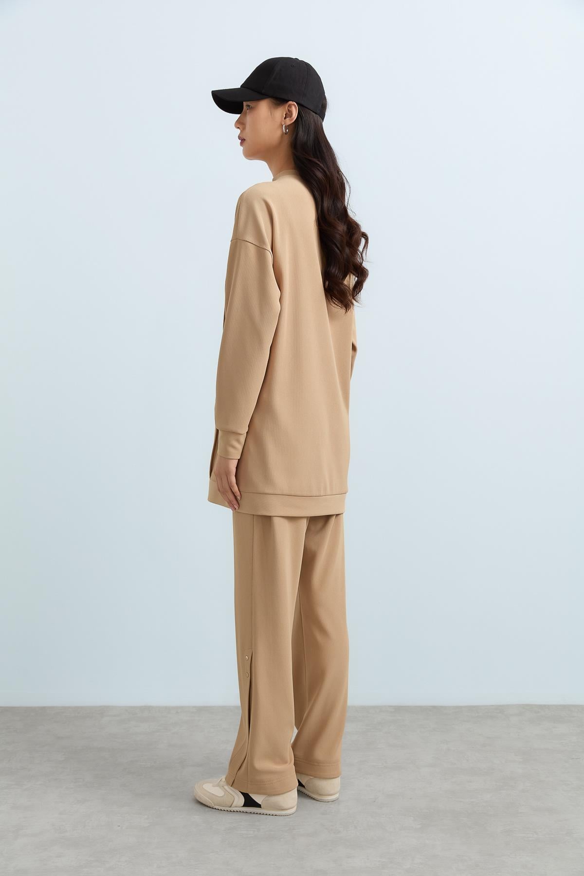NİHAN Takım Nihan Çıt Çıt Detaylı Örme Pantolon Tunik Takım  Camel_modest