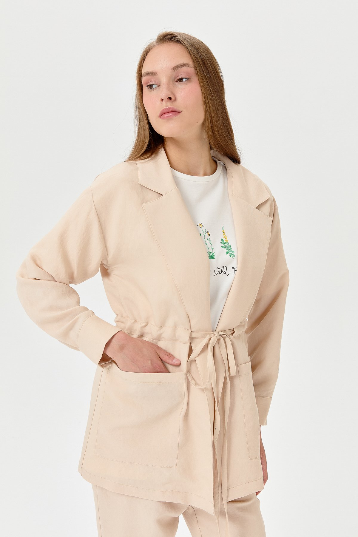 NİHAN Suits Nihan Çizgili Pantolon Ceket Takım  Taş_modest