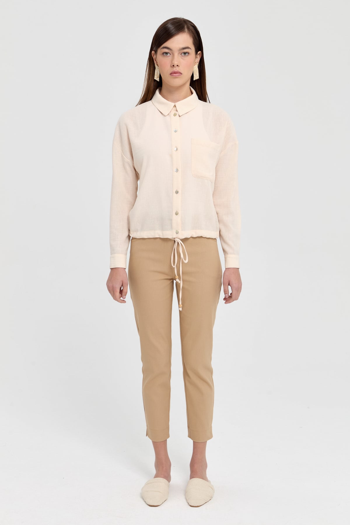 NİHAN Pants Nihan Dar Paça Kanvas Pantolon  Camel_modest