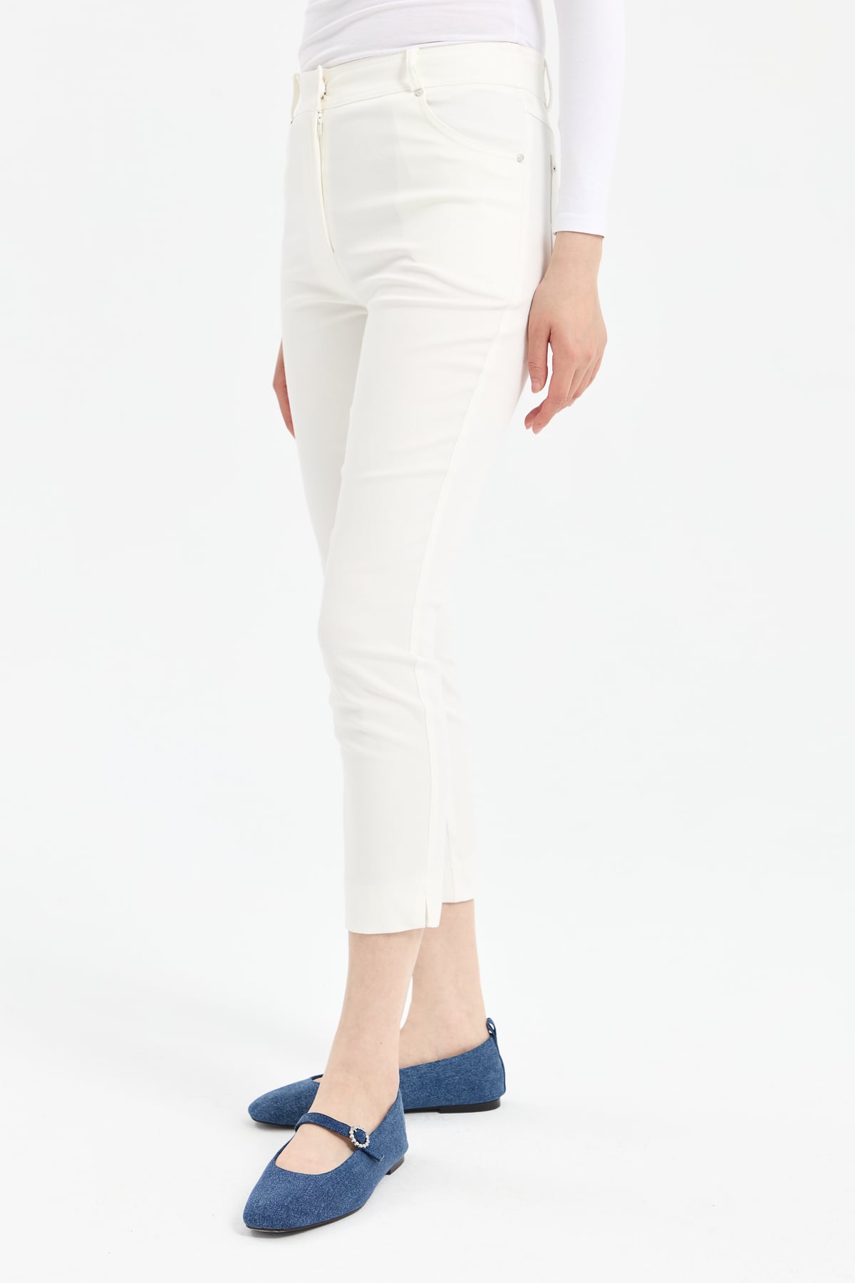 NİHAN Pants Nihan Dar Paça Kanvas Pantolon  Ekru_modest
