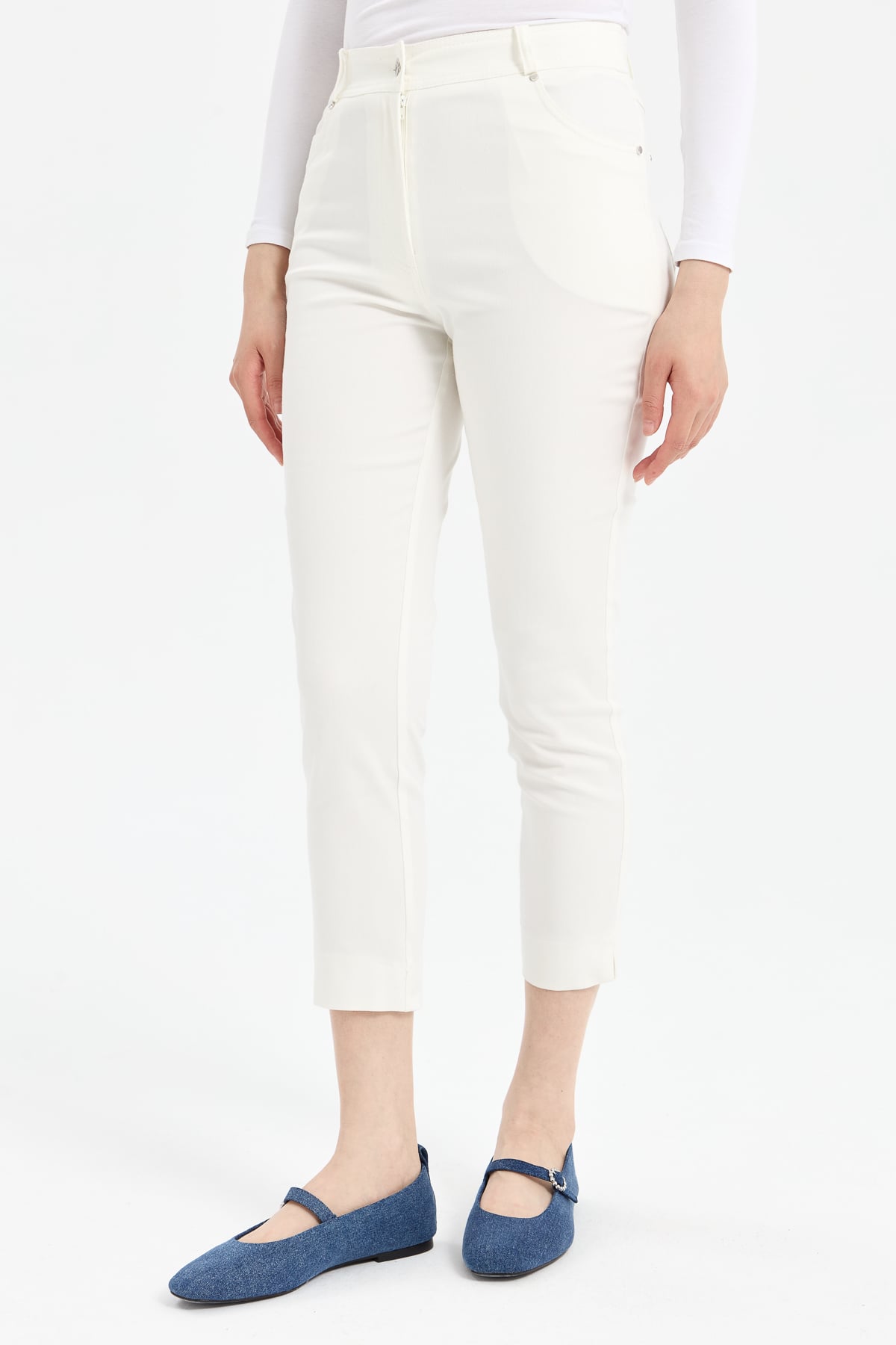 NİHAN Pants Nihan Dar Paça Kanvas Pantolon  Ekru_modest