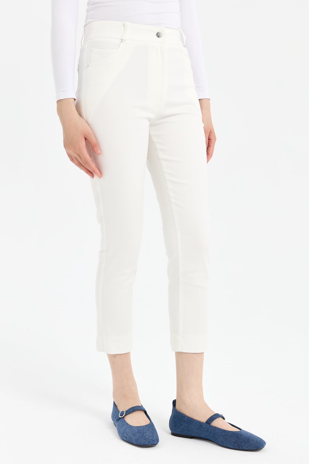 NİHAN Pants Nihan Dar Paça Kanvas Pantolon  Ekru_modest