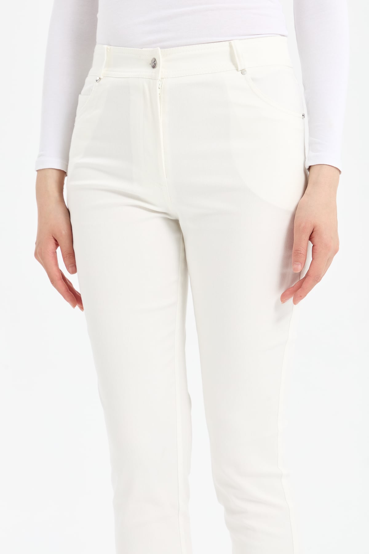 NİHAN Pants Nihan Dar Paça Kanvas Pantolon  Ekru_modest