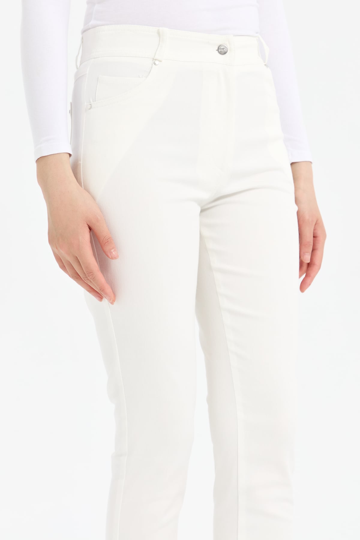 NİHAN Pants Nihan Dar Paça Kanvas Pantolon  Ekru_modest