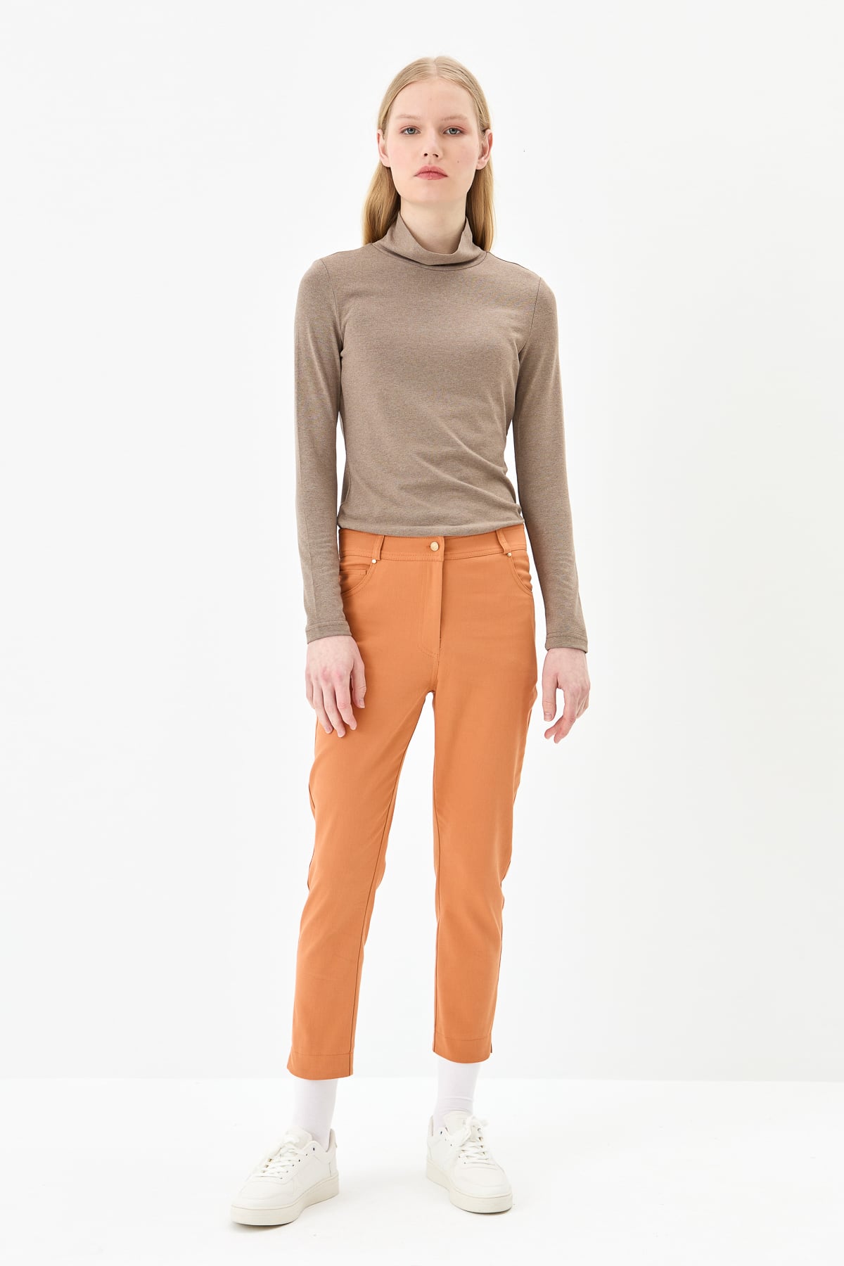 NİHAN Pants Nihan Dar Paça Kanvas Pantolon  Soğan Kabuğu_modest