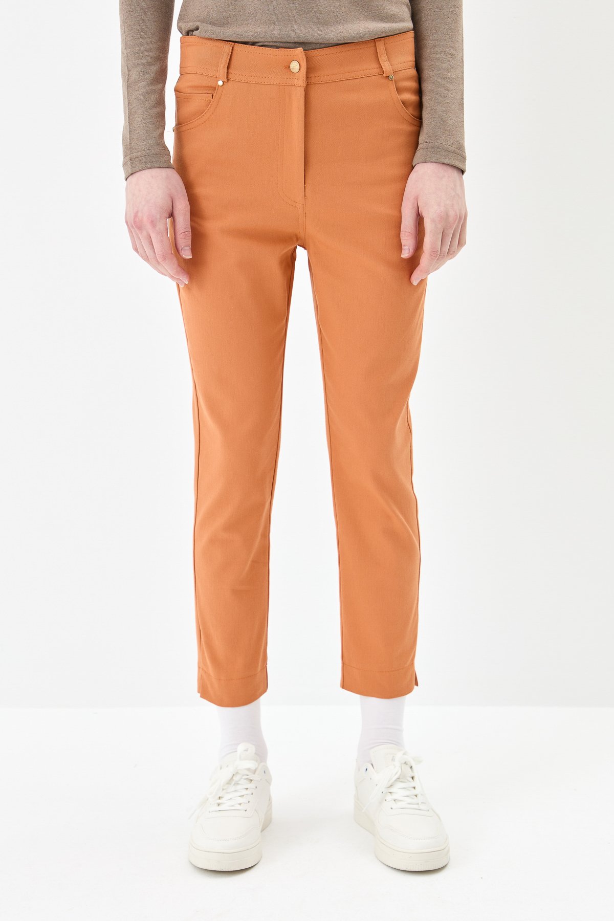 NİHAN Pants Nihan Dar Paça Kanvas Pantolon  Soğan Kabuğu_modest