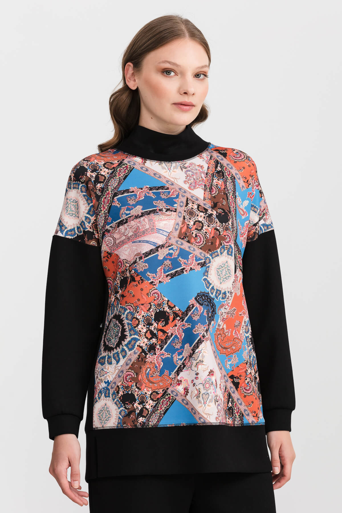 NİHAN Sweat Nihan Desen Garnili Scuba Sweat  Siyah_modest