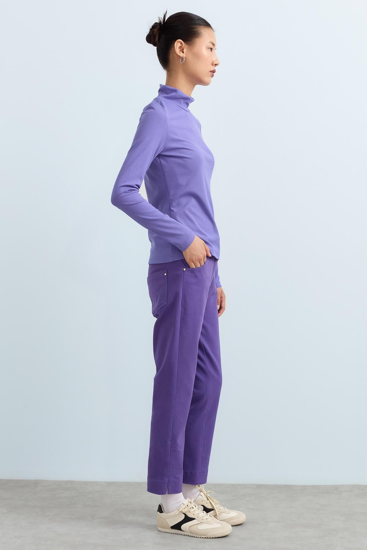 NİHAN Pants Nihan Dinamik 5 Cepli Dar Paça Gabardin  Pantolon  Mor_modest