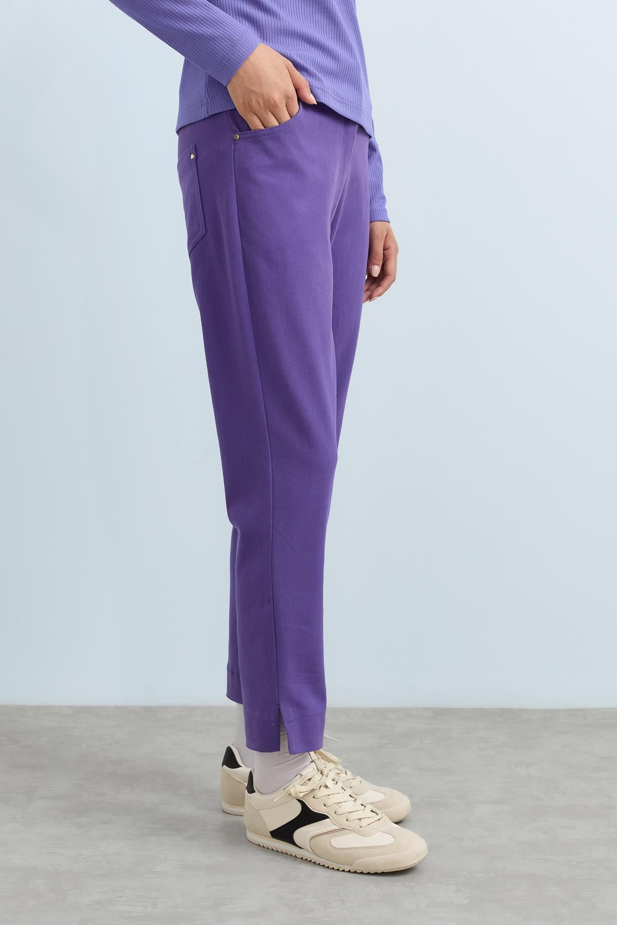 NİHAN Pants Nihan Dinamik 5 Cepli Dar Paça Gabardin  Pantolon  Mor_modest