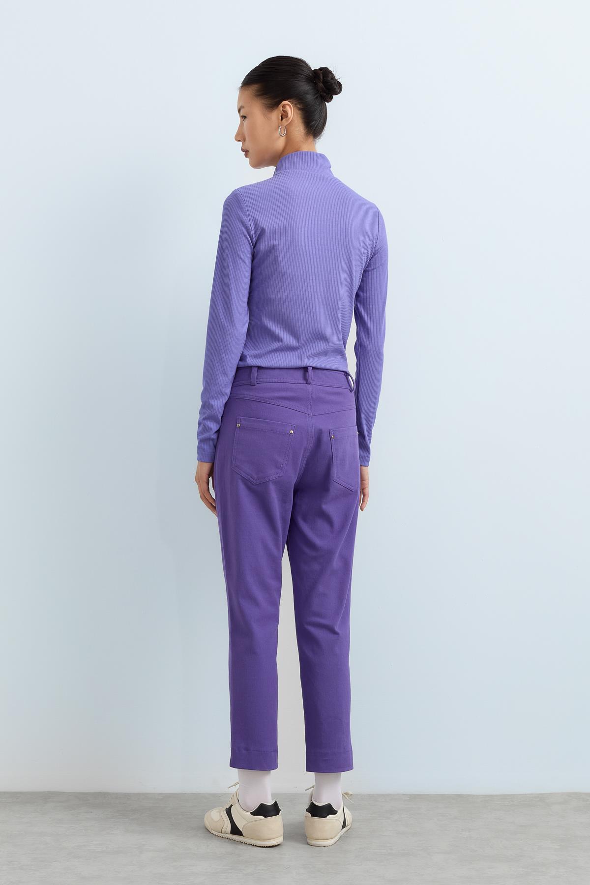 NİHAN Pants Nihan Dinamik 5 Cepli Dar Paça Gabardin  Pantolon  Mor_modest