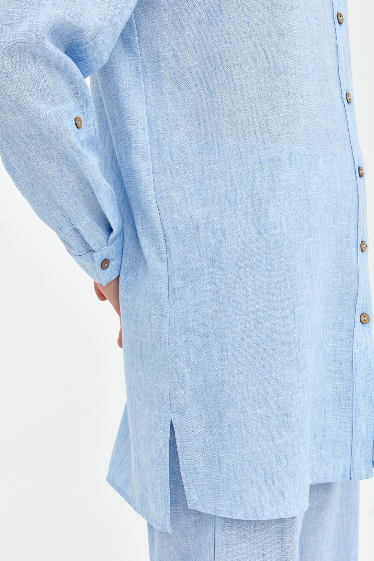 NİHAN Suits Nihan Doğal Kumaş Pantolon Tunik Takım  Açık Mavi_modest