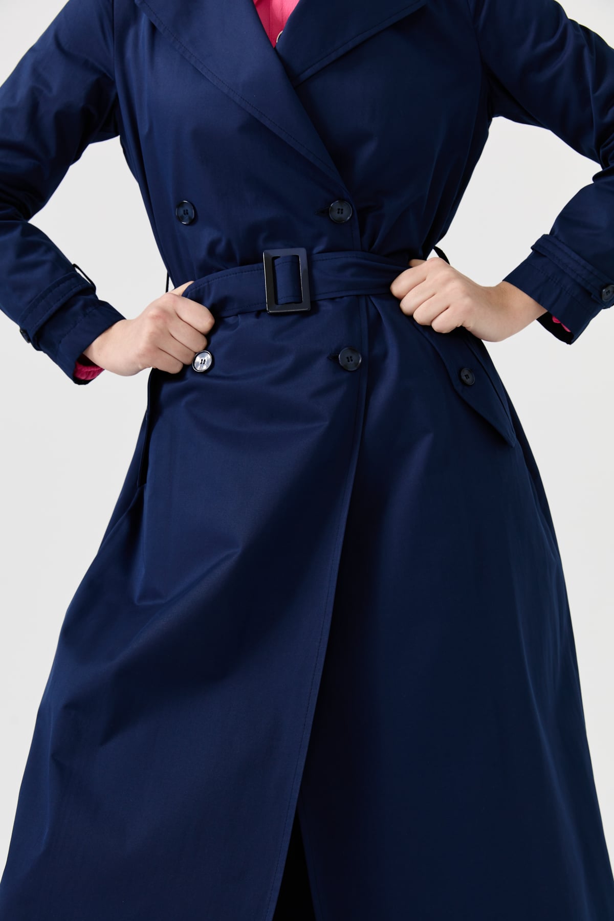 NİHAN Trench Coat Nihan Düğme Detaylı Trençkot  Lacivert_modest