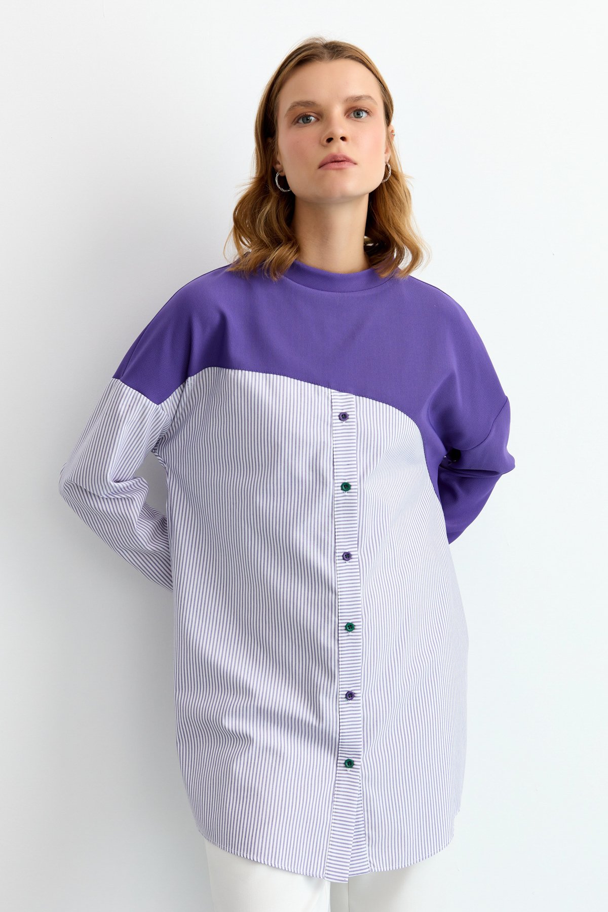 NİHAN Tunik Nihan Düğme Detaylı Tunik  Mor_modest