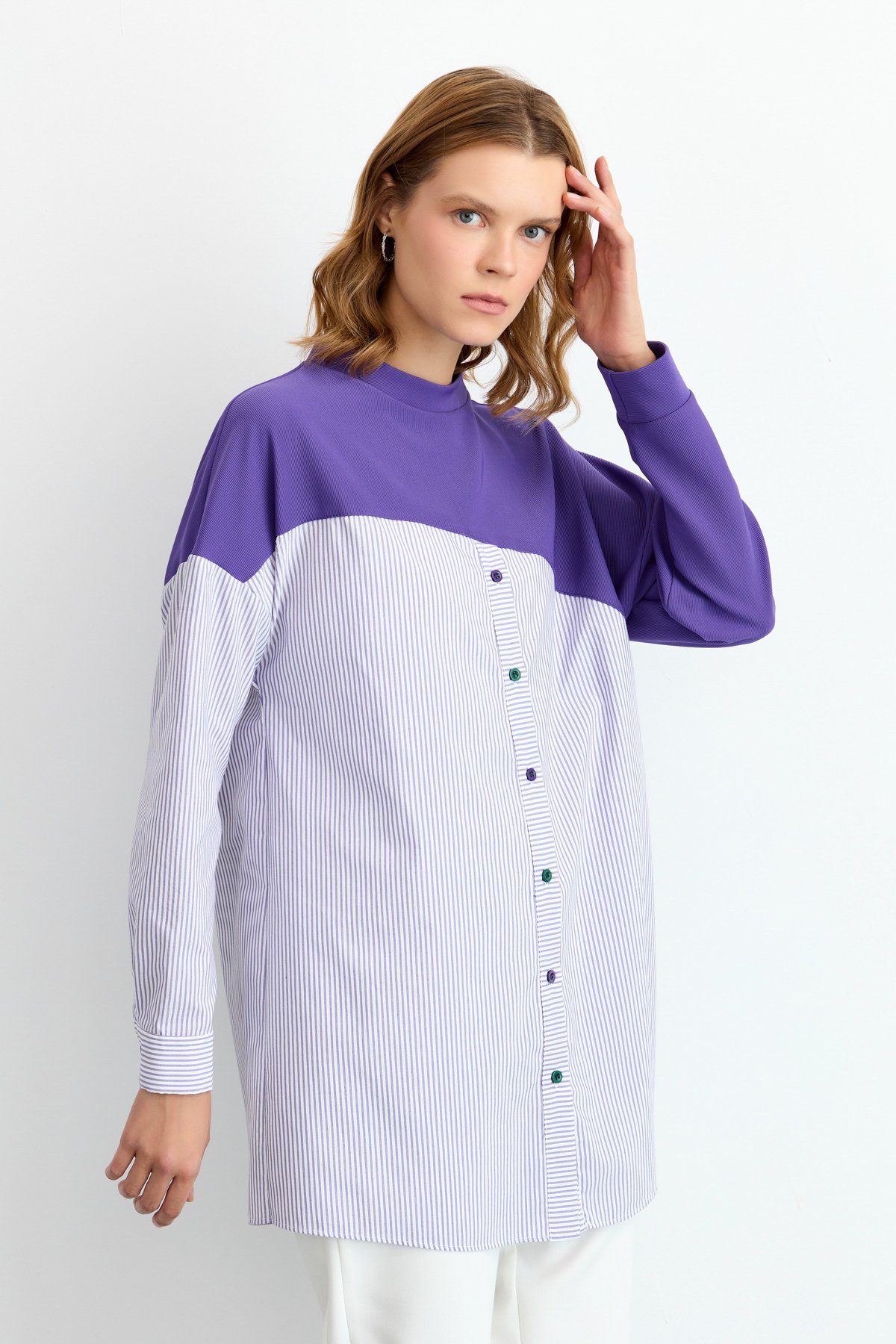 NİHAN Tunik Nihan Düğme Detaylı Tunik  Mor_modest