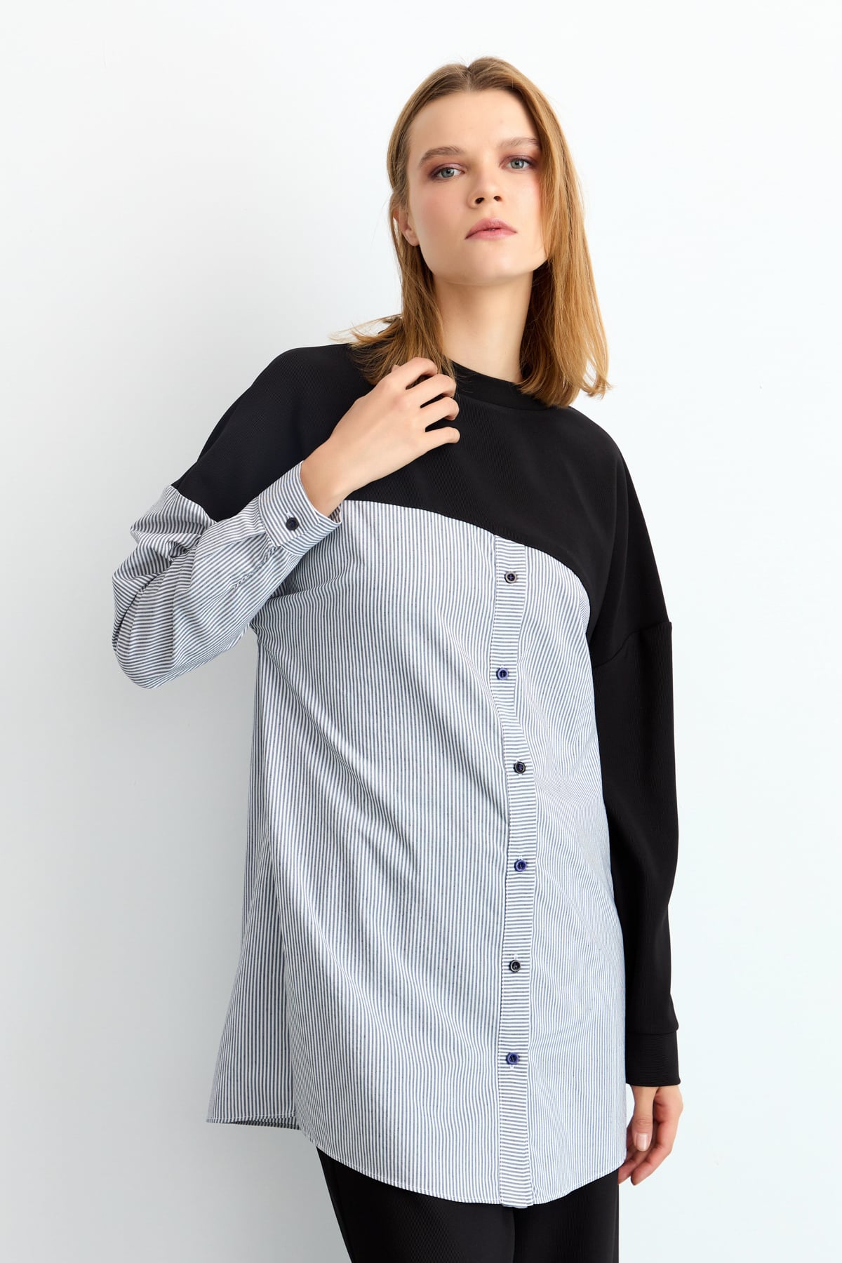 NİHAN Tunik Nihan Düğme Detaylı Tunik  Siyah_modest
