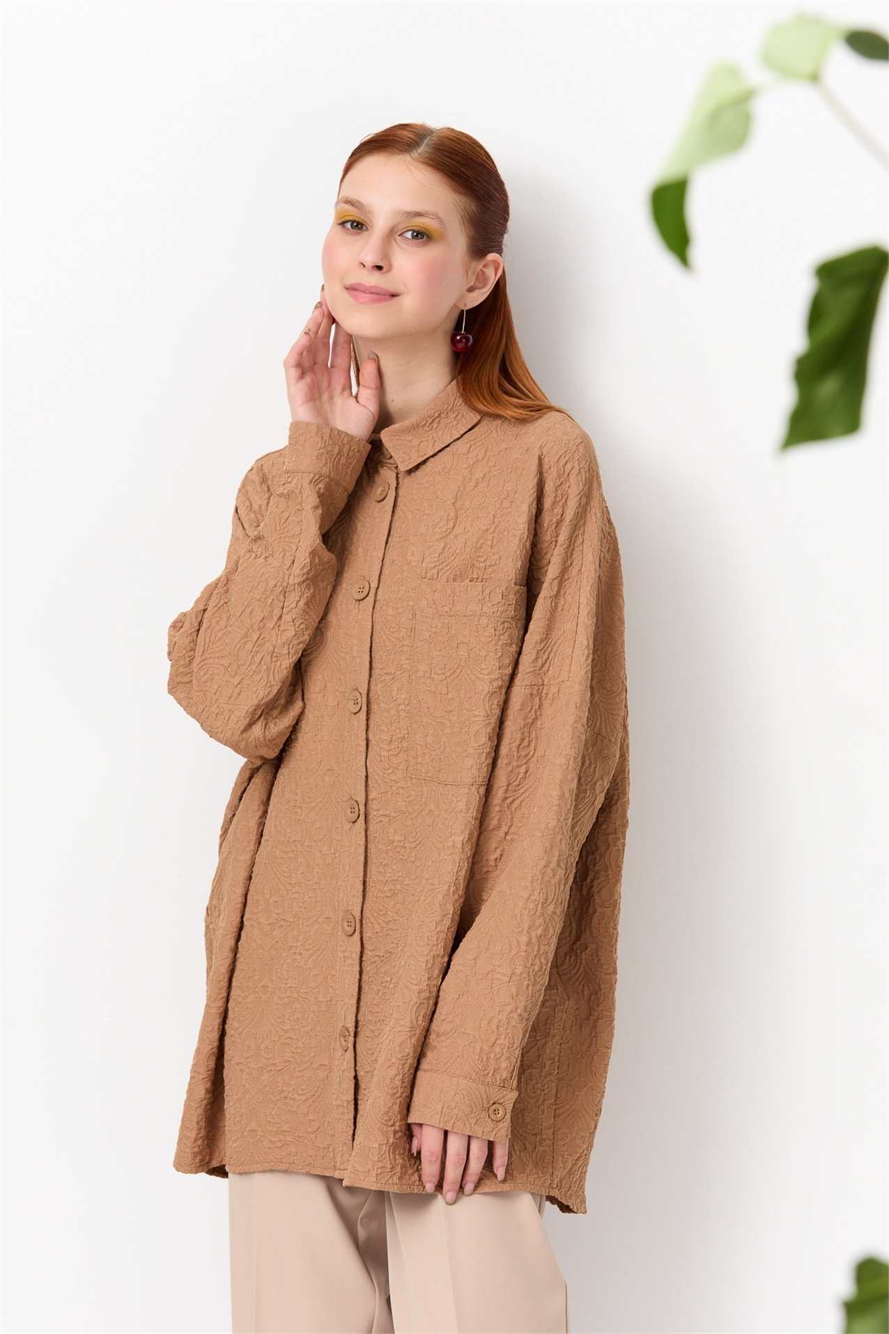 NİHAN Ceket Nihan Düşük Omuzlu Ceket  Camel_modest