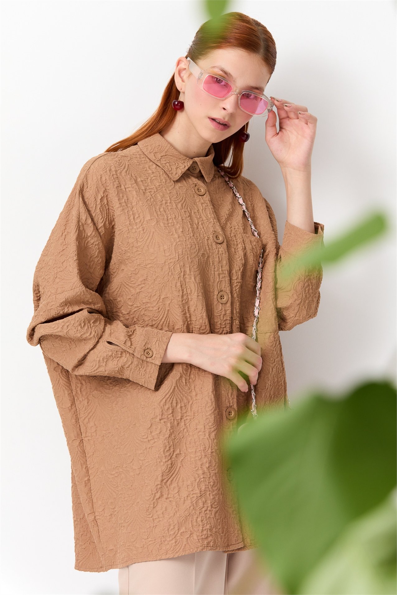 NİHAN Ceket Nihan Düşük Omuzlu Ceket  Camel_modest