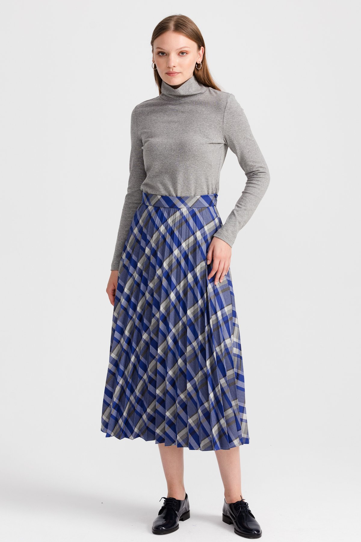 NİHAN Etek Nihan Ekose Pilise Etek  Lacivert_modest