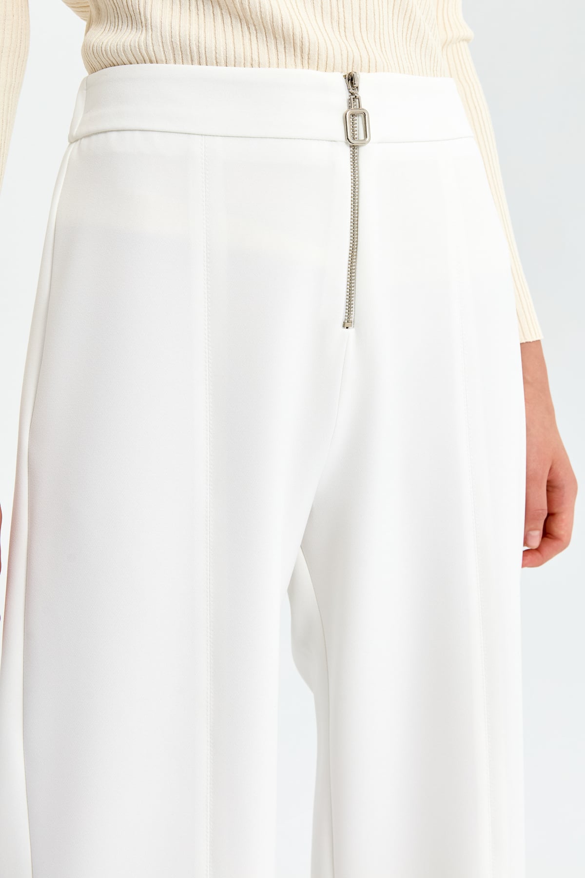 NİHAN Pants Nihan Fermuar Detaylı Bilek Boy Bol Pantolon  Ekru_modest