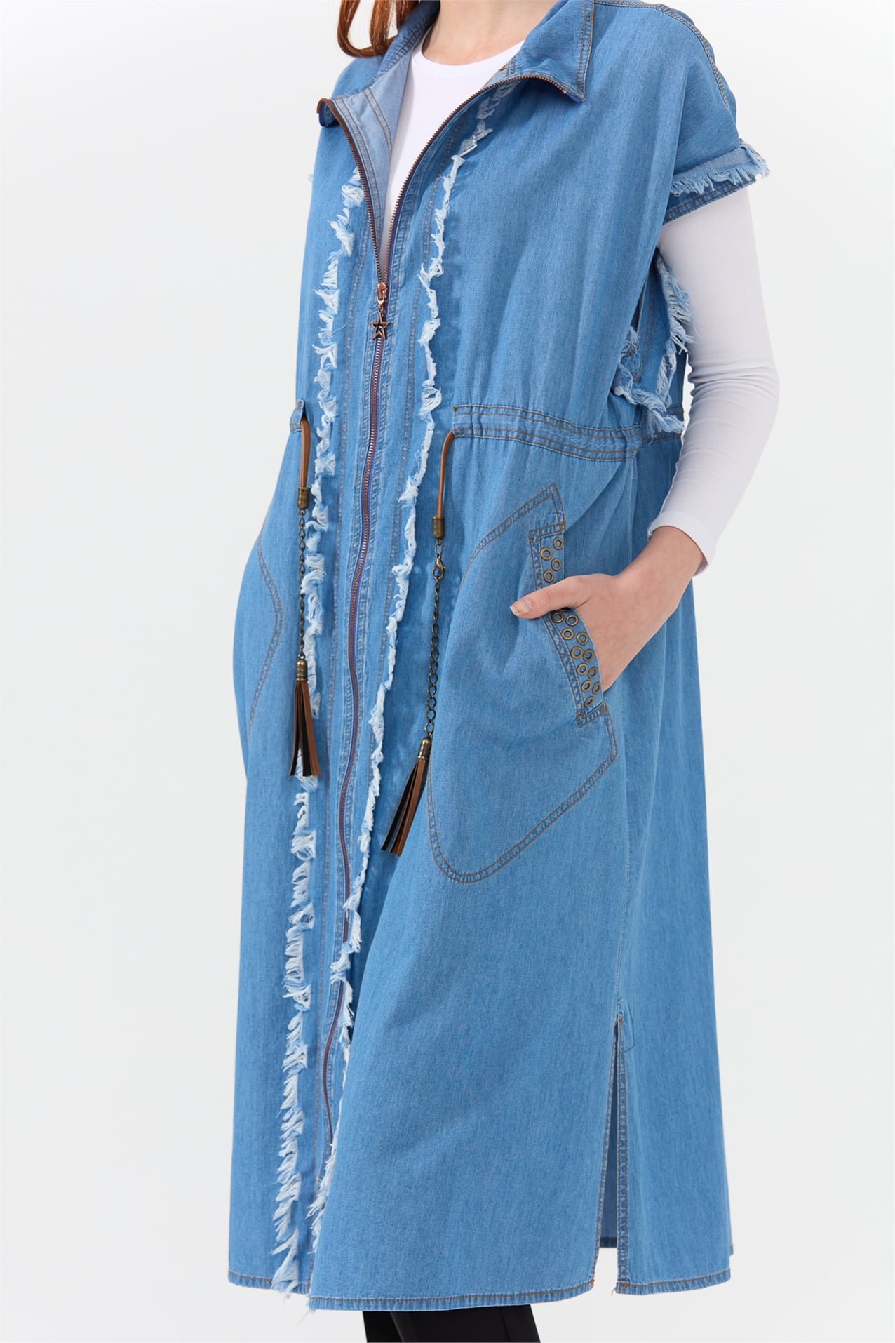 NİHAN Vest Nihan Fermuarlı Tencel Yelek  İndigo_modest