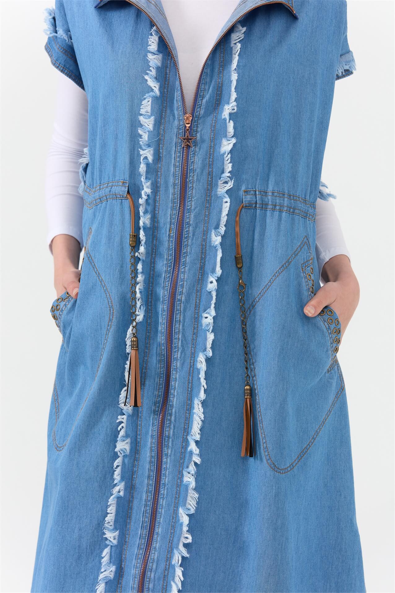 NİHAN Vest Nihan Fermuarlı Tencel Yelek  İndigo_modest