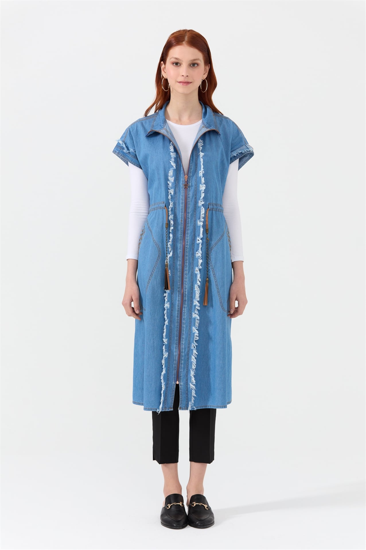 NİHAN Vest Nihan Fermuarlı Tencel Yelek  İndigo_modest