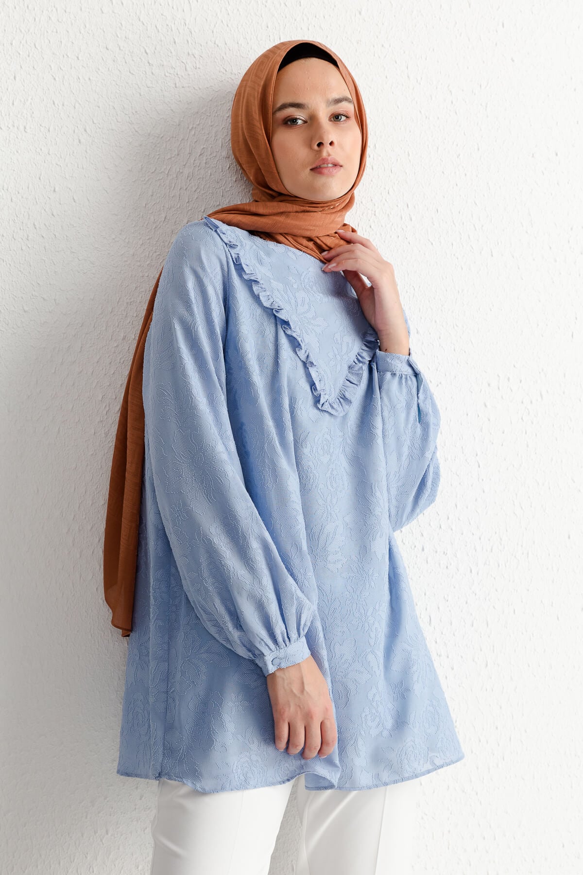 NİHAN Tunik Nihan Fırfır Detaylı Tunik  Açık Mavi_modest