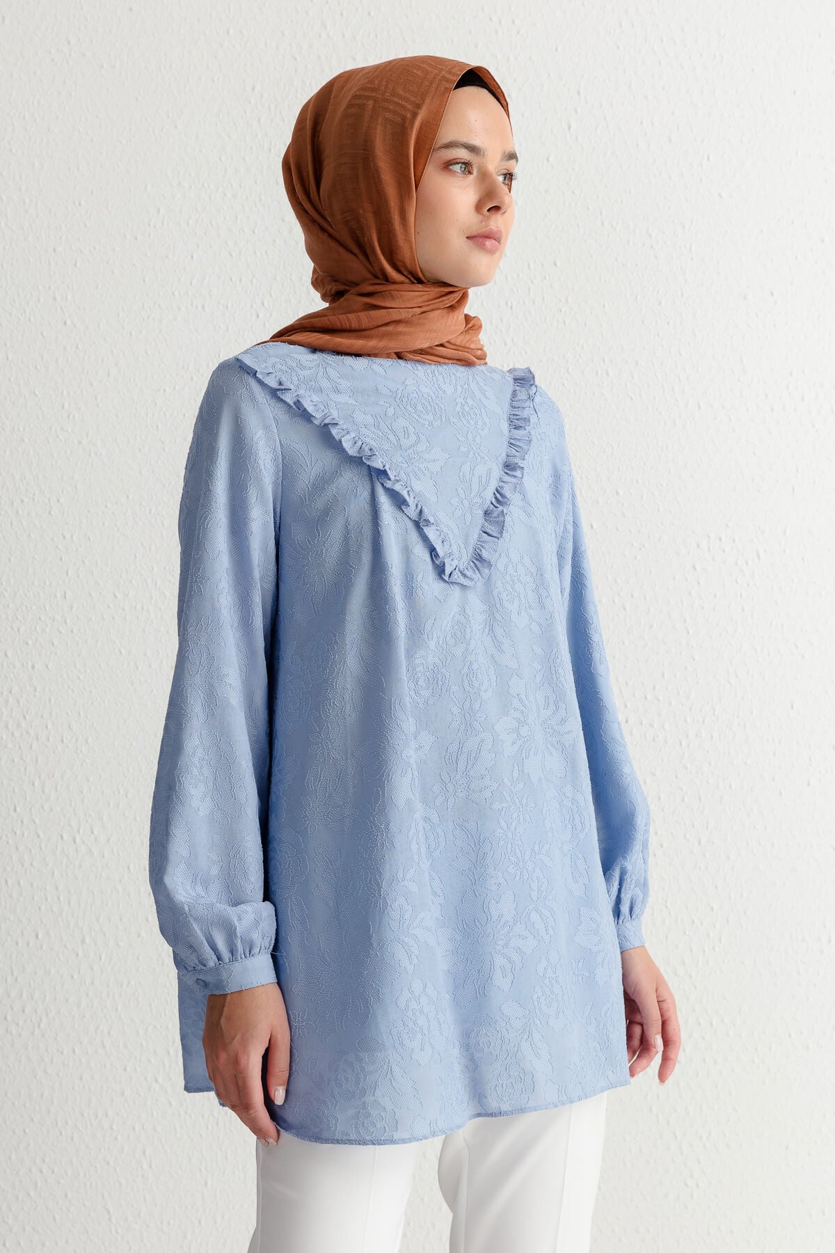 NİHAN Tunik Nihan Fırfır Detaylı Tunik  Açık Mavi_modest