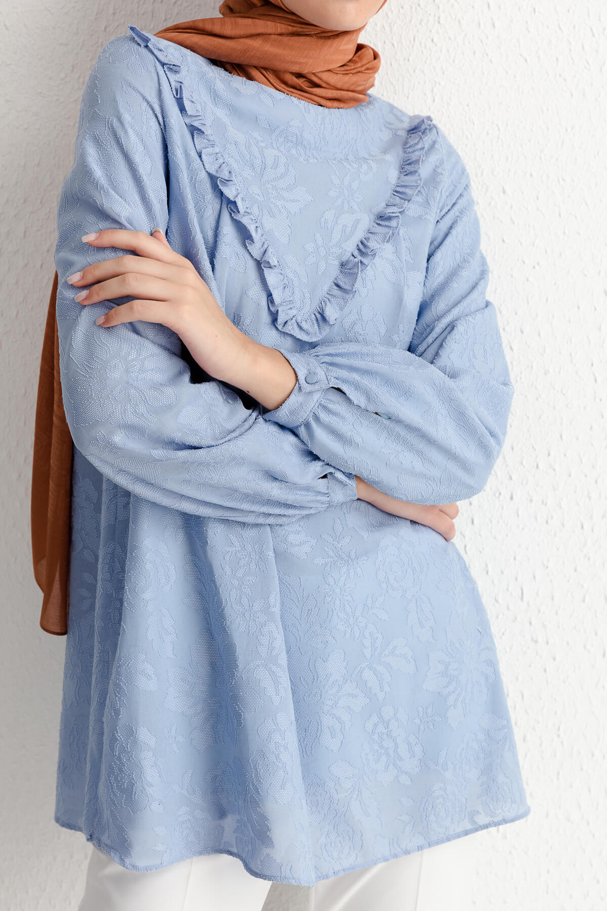 NİHAN Tunik Nihan Fırfır Detaylı Tunik  Açık Mavi_modest