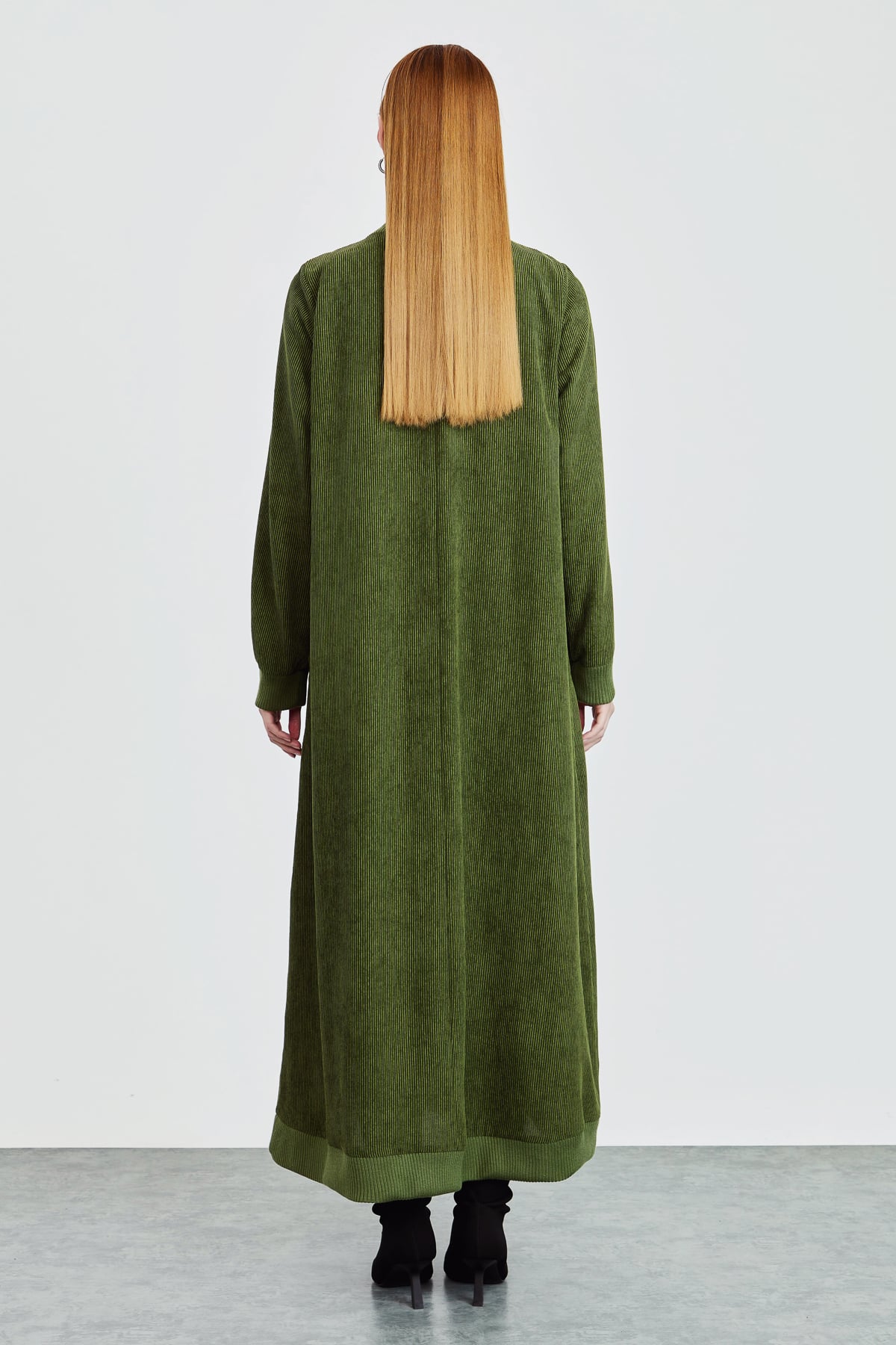 NİHAN Dress Nihan Fitilli Kadife Elbise  Haki_modest