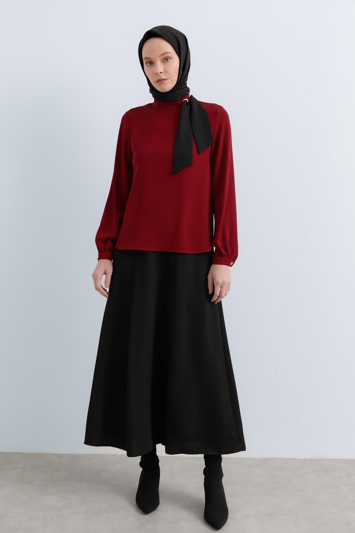 NİHAN Takım Nihan Fular Yakalı Etek Bluz Takım  Bordo_modest