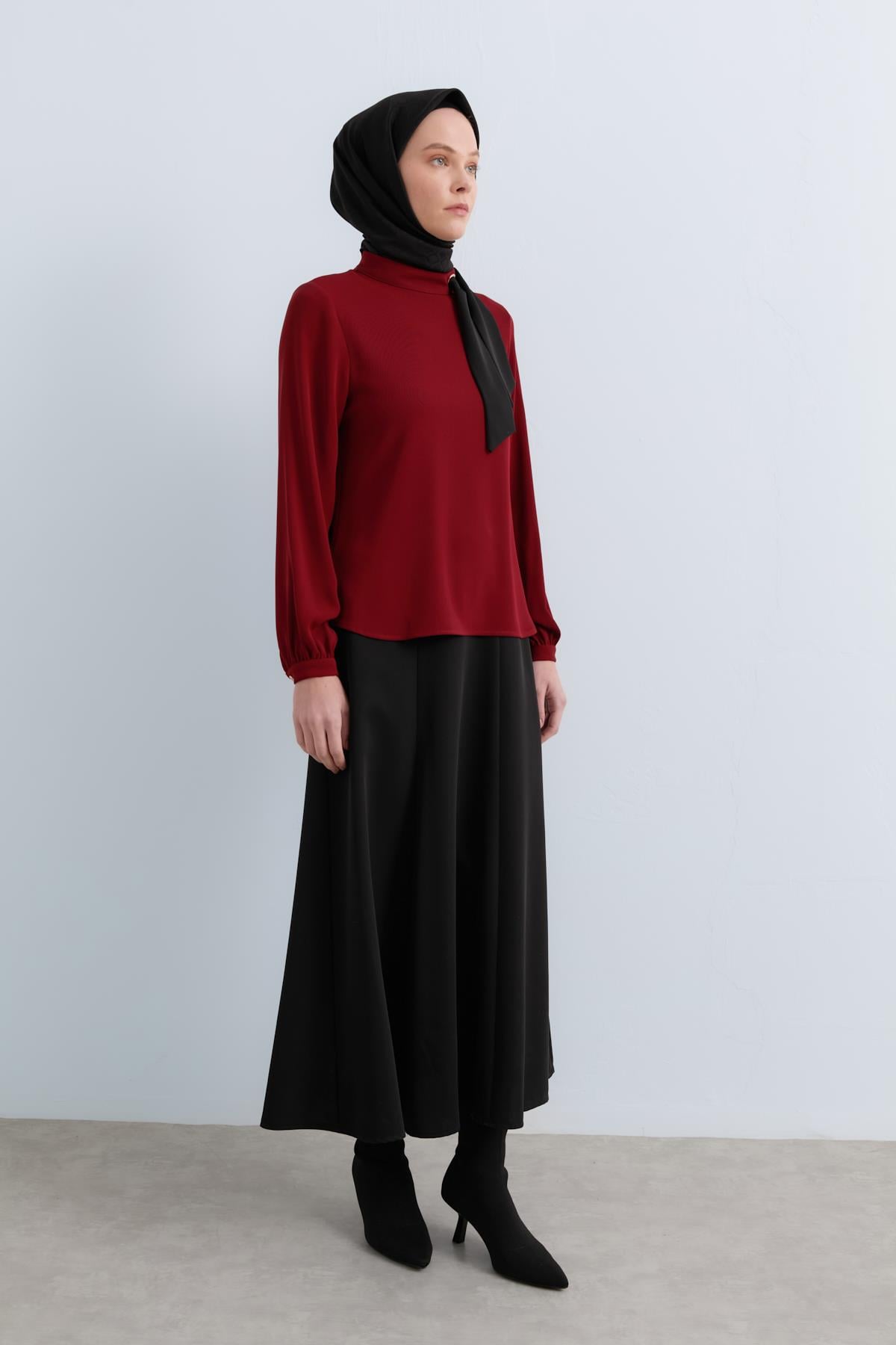 NİHAN Takım Nihan Fular Yakalı Etek Bluz Takım  Bordo_modest