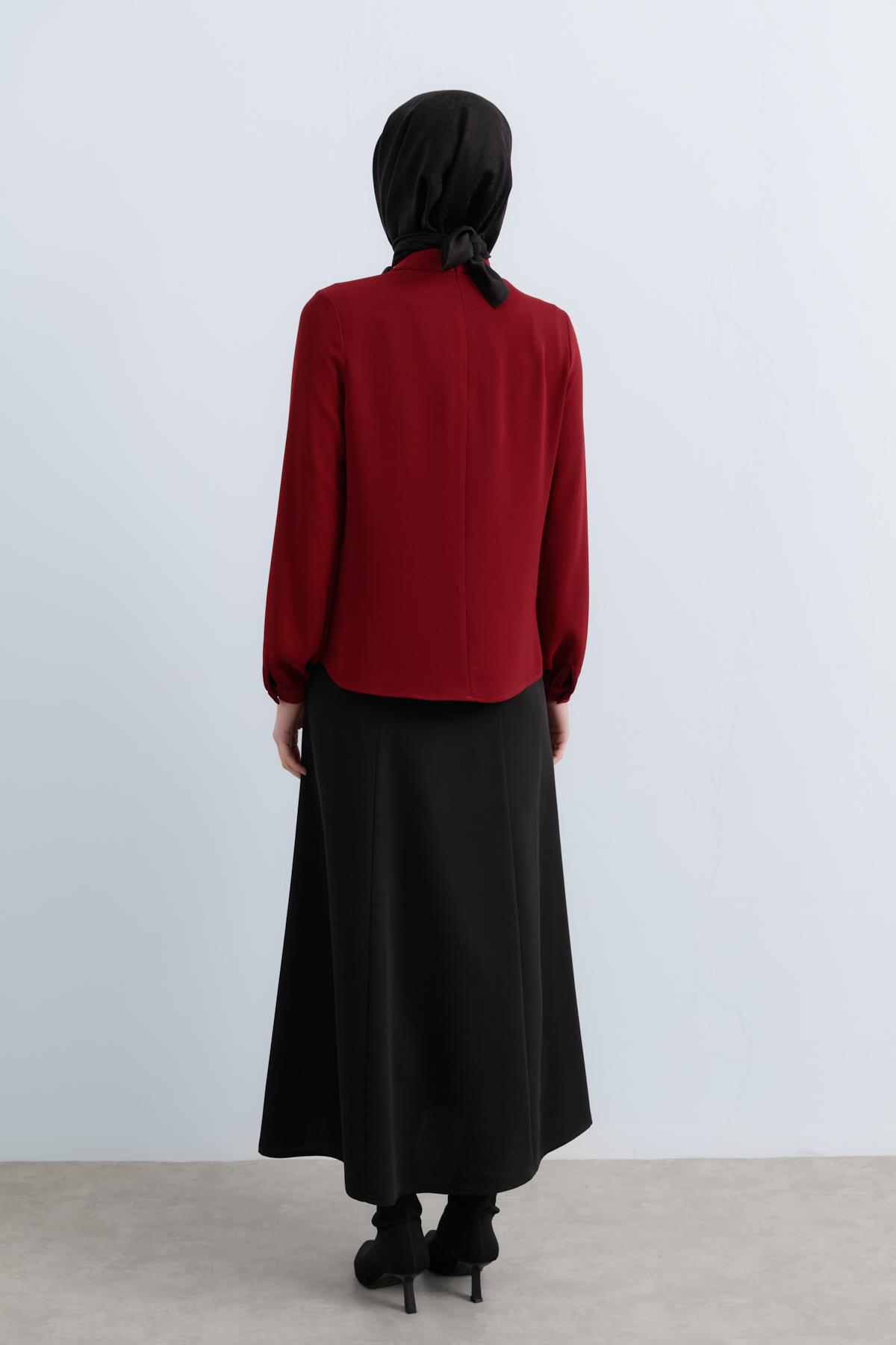 NİHAN Takım Nihan Fular Yakalı Etek Bluz Takım  Bordo_modest