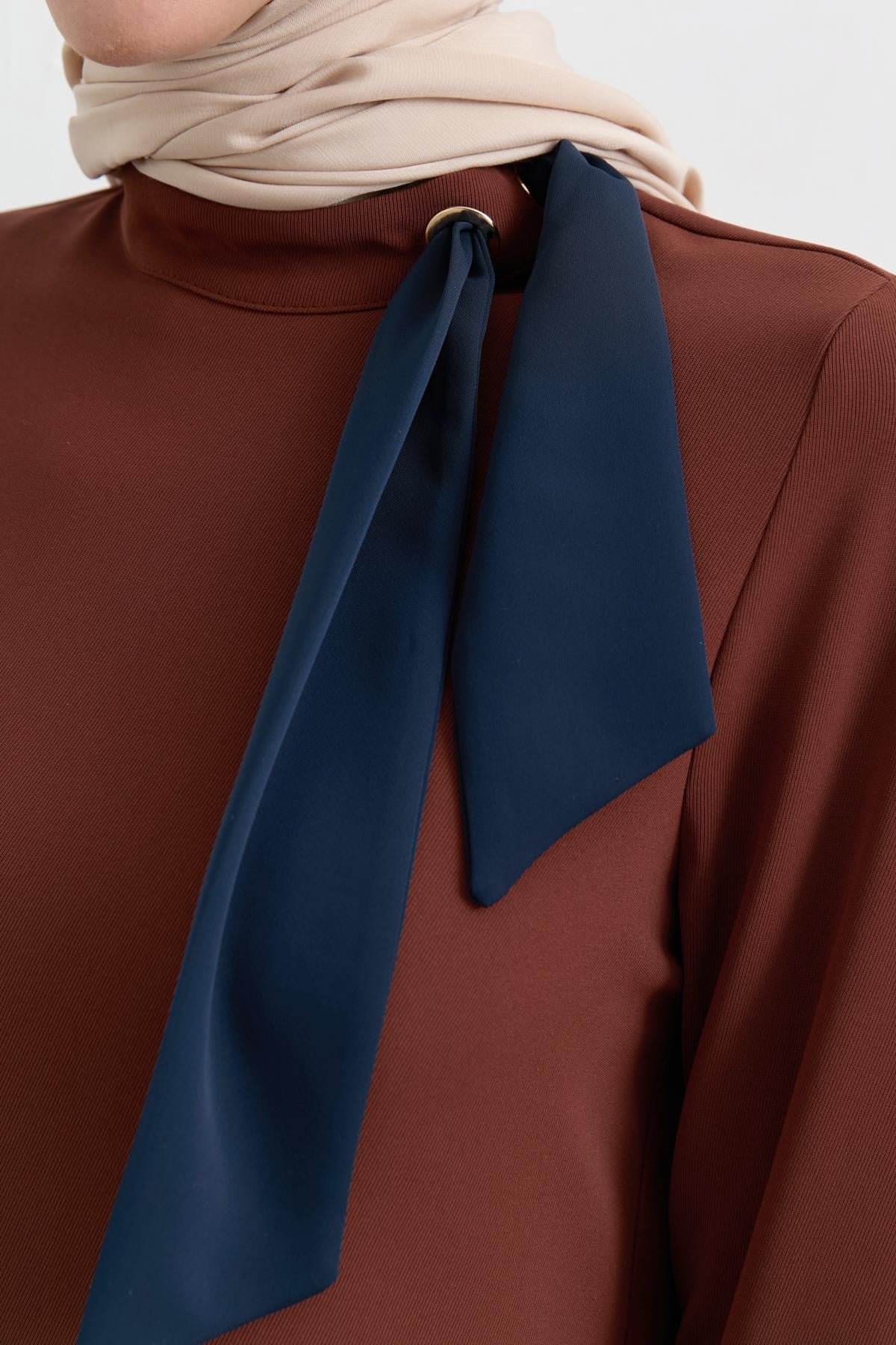 NİHAN Suits Nihan Fular Yakalı Etek Bluz Takım  Taba_modest