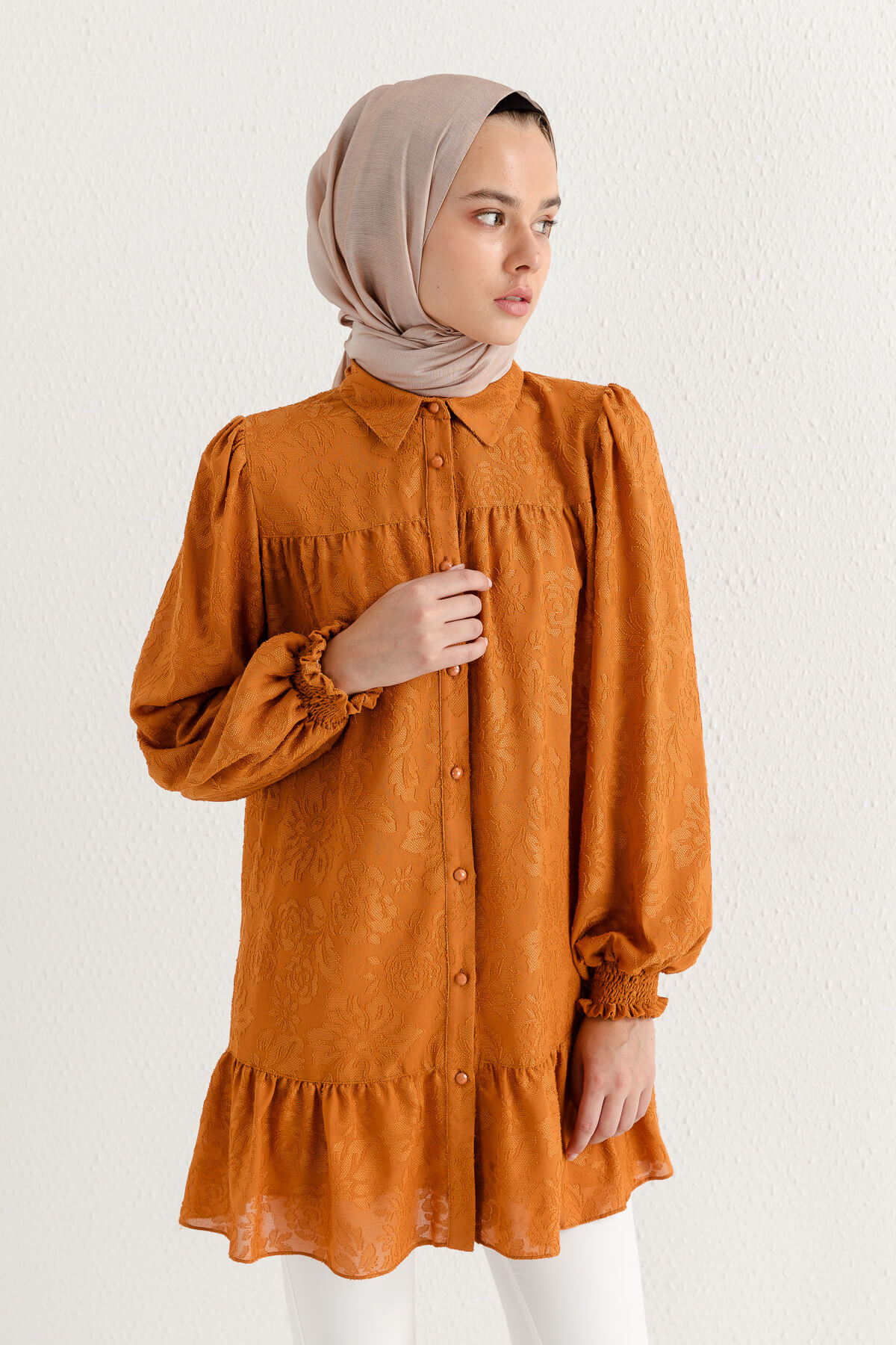 NİHAN Tunik Nihan Gipeli Büzgülü Tunik  Turuncu_modest