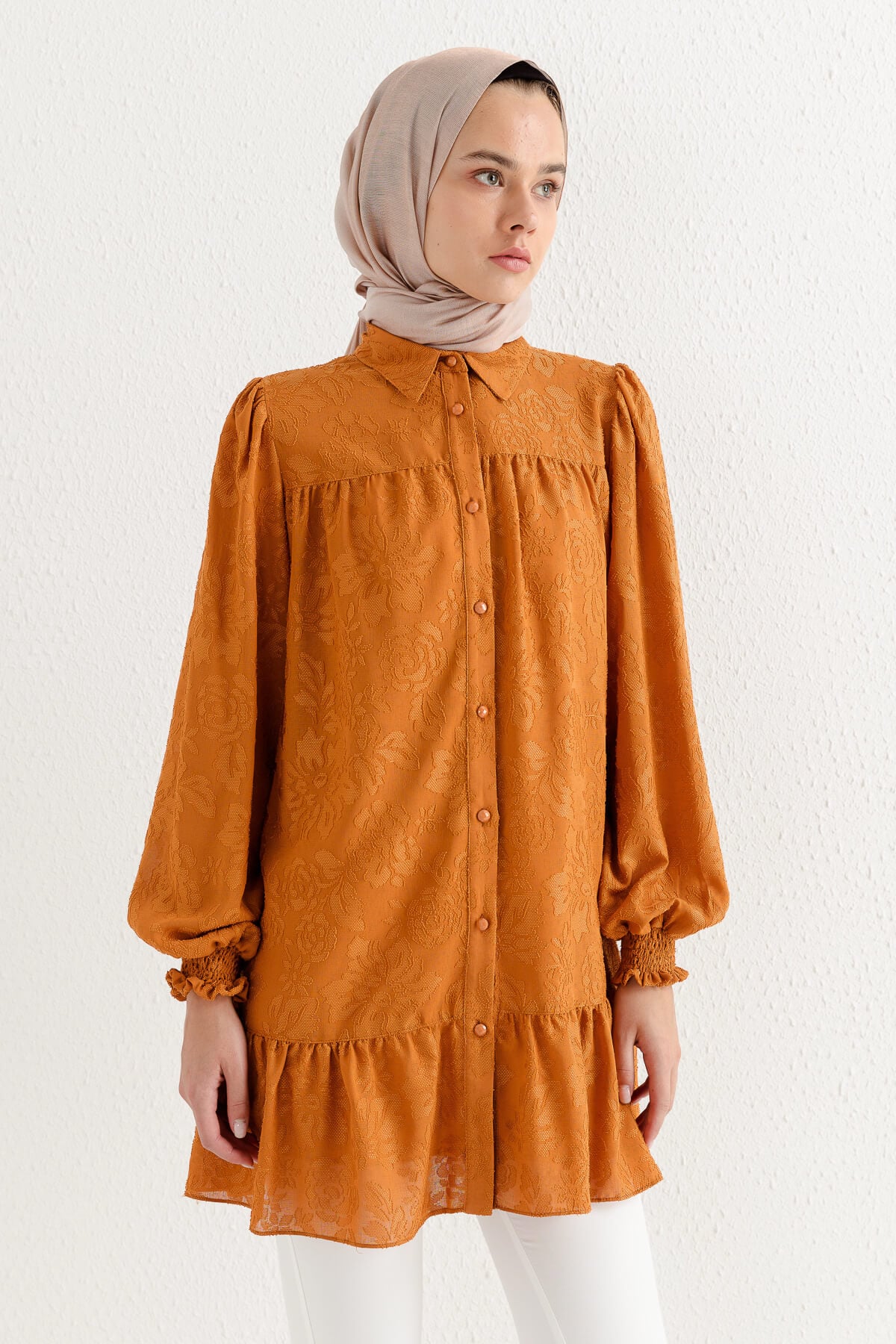 NİHAN Tunik Nihan Gipeli Büzgülü Tunik  Turuncu_modest