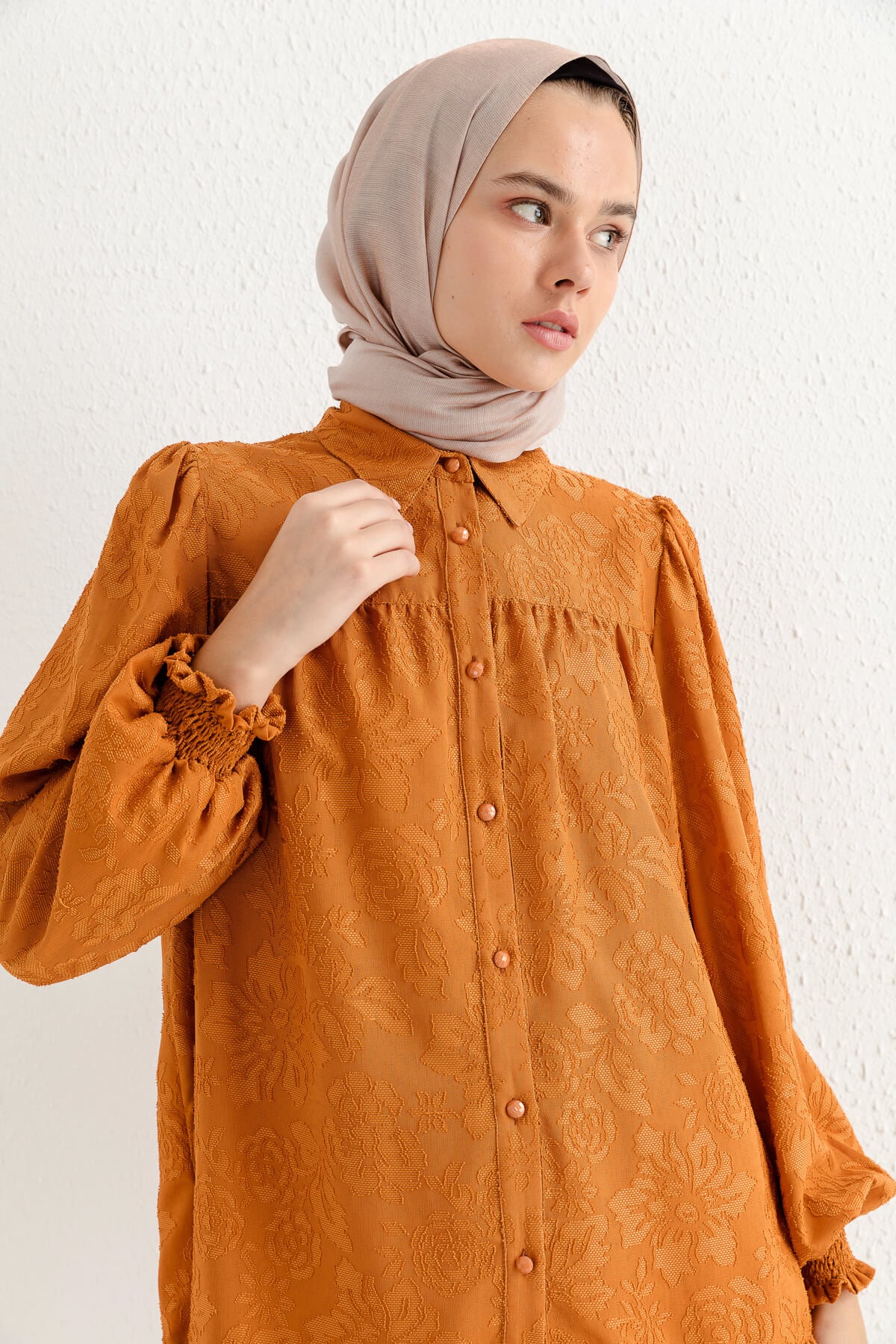NİHAN Tunik Nihan Gipeli Büzgülü Tunik  Turuncu_modest