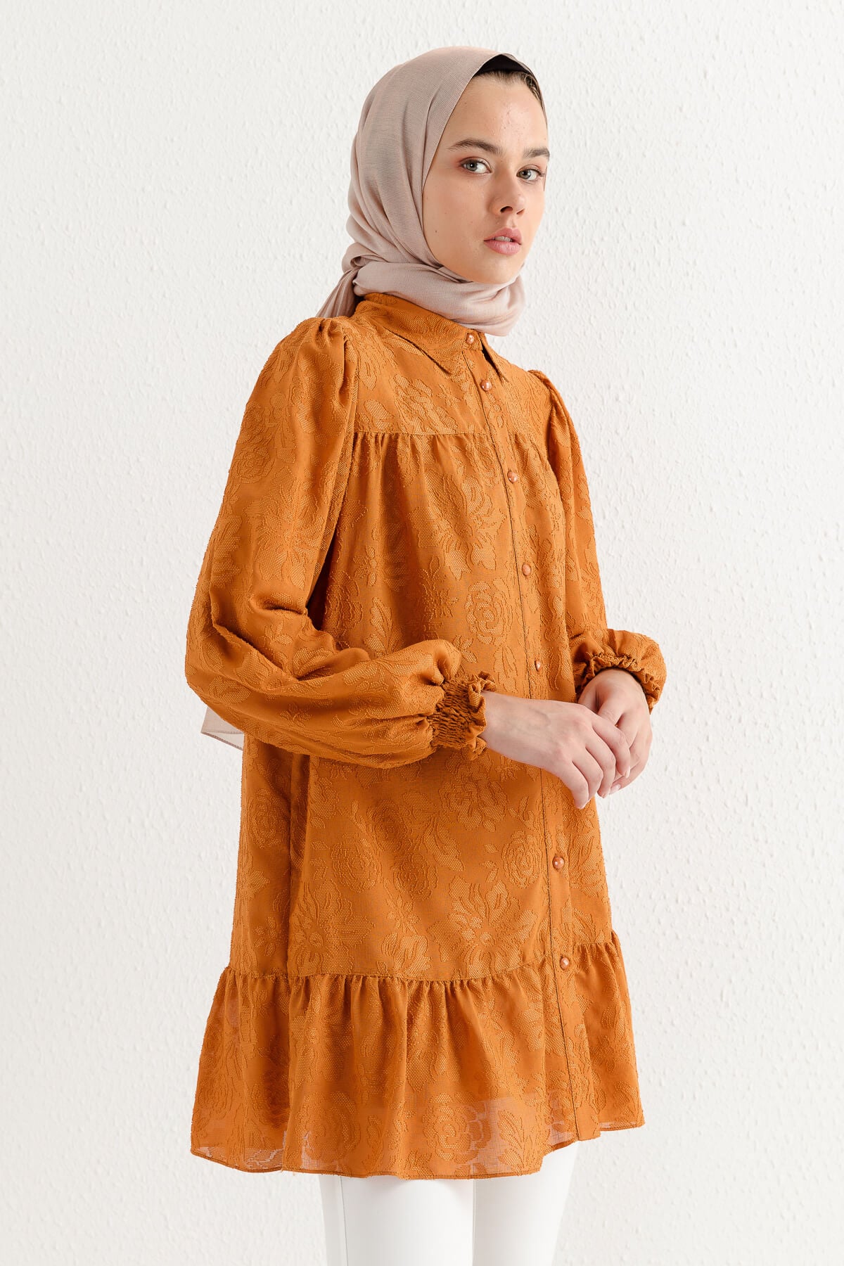 NİHAN Tunik Nihan Gipeli Büzgülü Tunik  Turuncu_modest