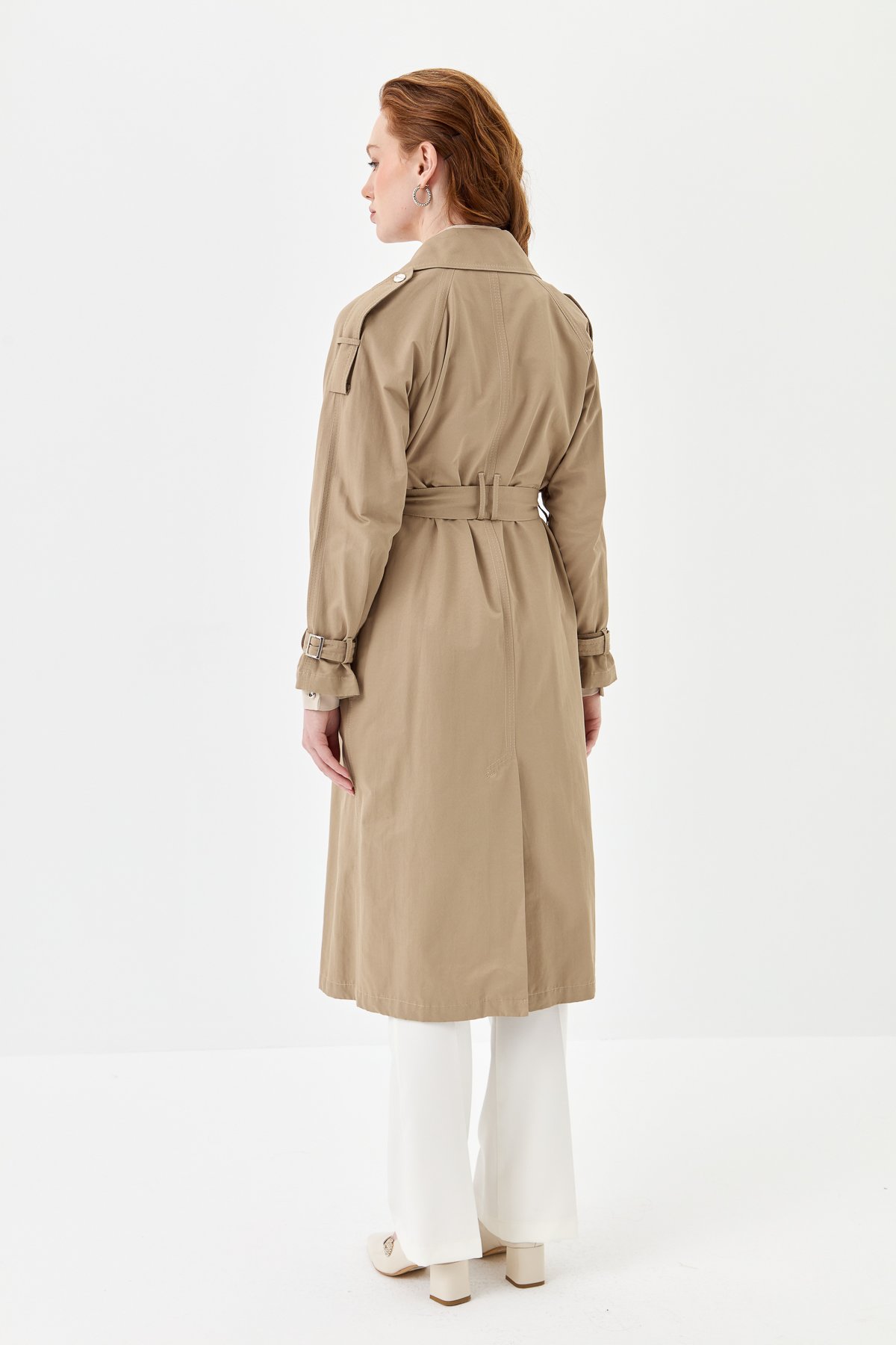 NİHAN Trench Coat Nihan Gold Düğmeli Kemerli Trençkot  Vizon_modest