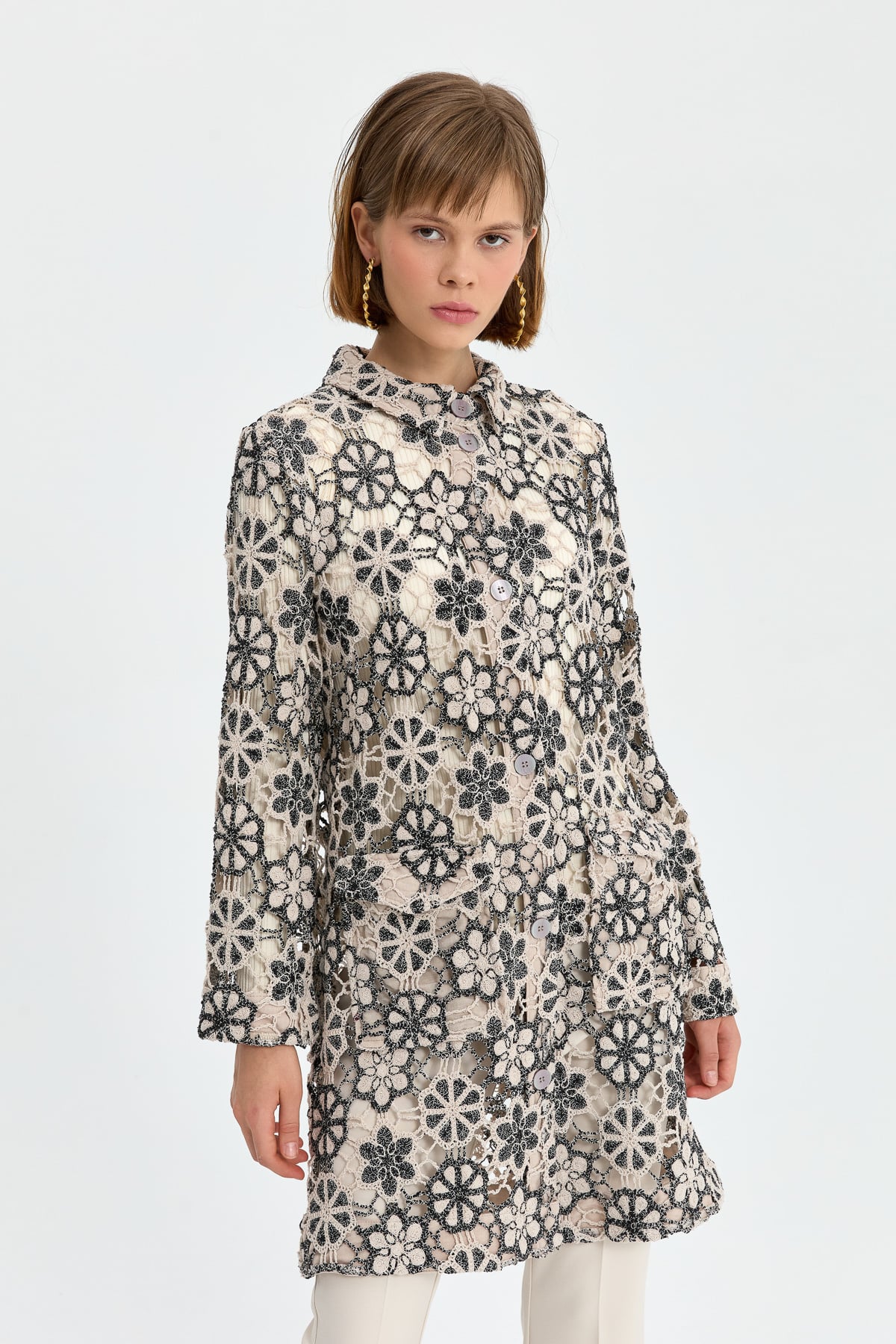 NİHAN Jacket Nihan Gömlek Yaka Dantel Ceket  Siyah_modest