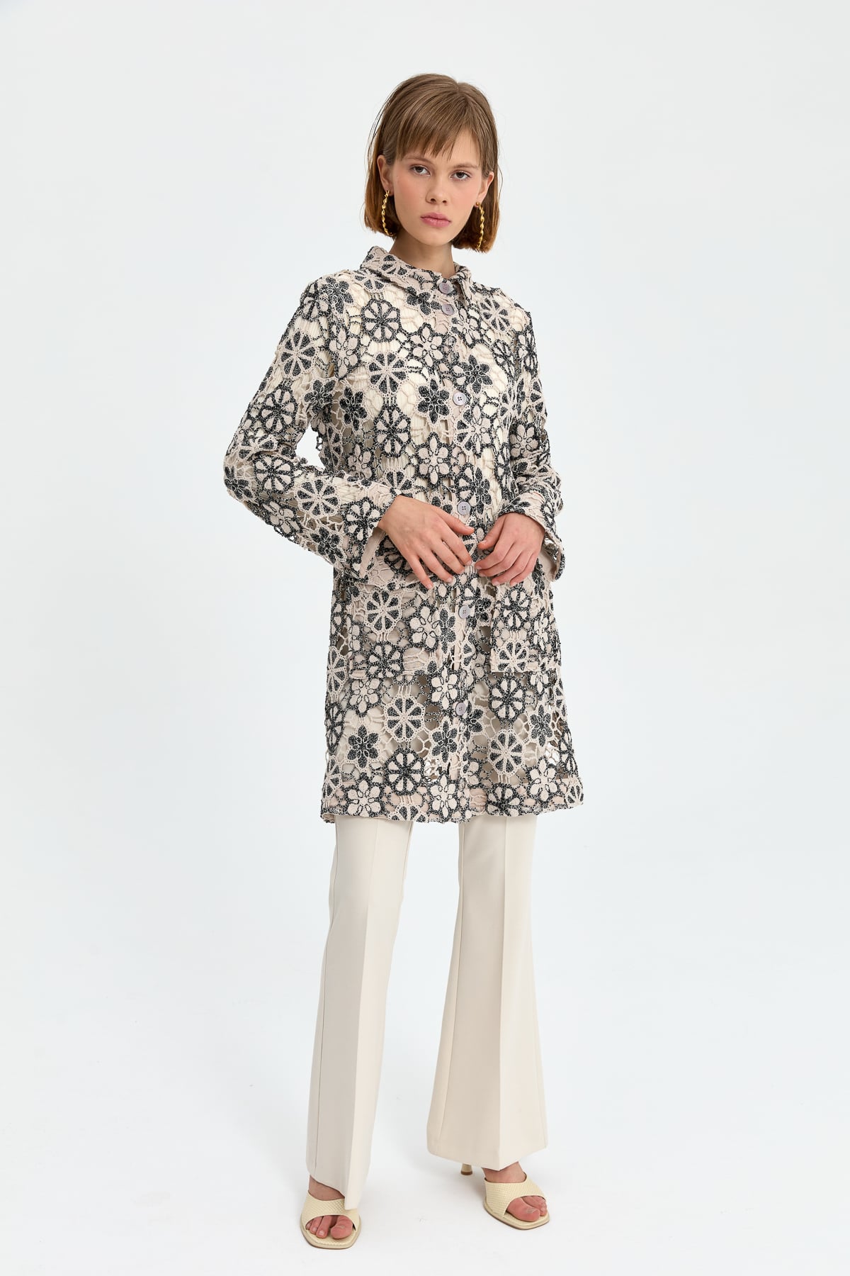 NİHAN Jacket Nihan Gömlek Yaka Dantel Ceket  Siyah_modest